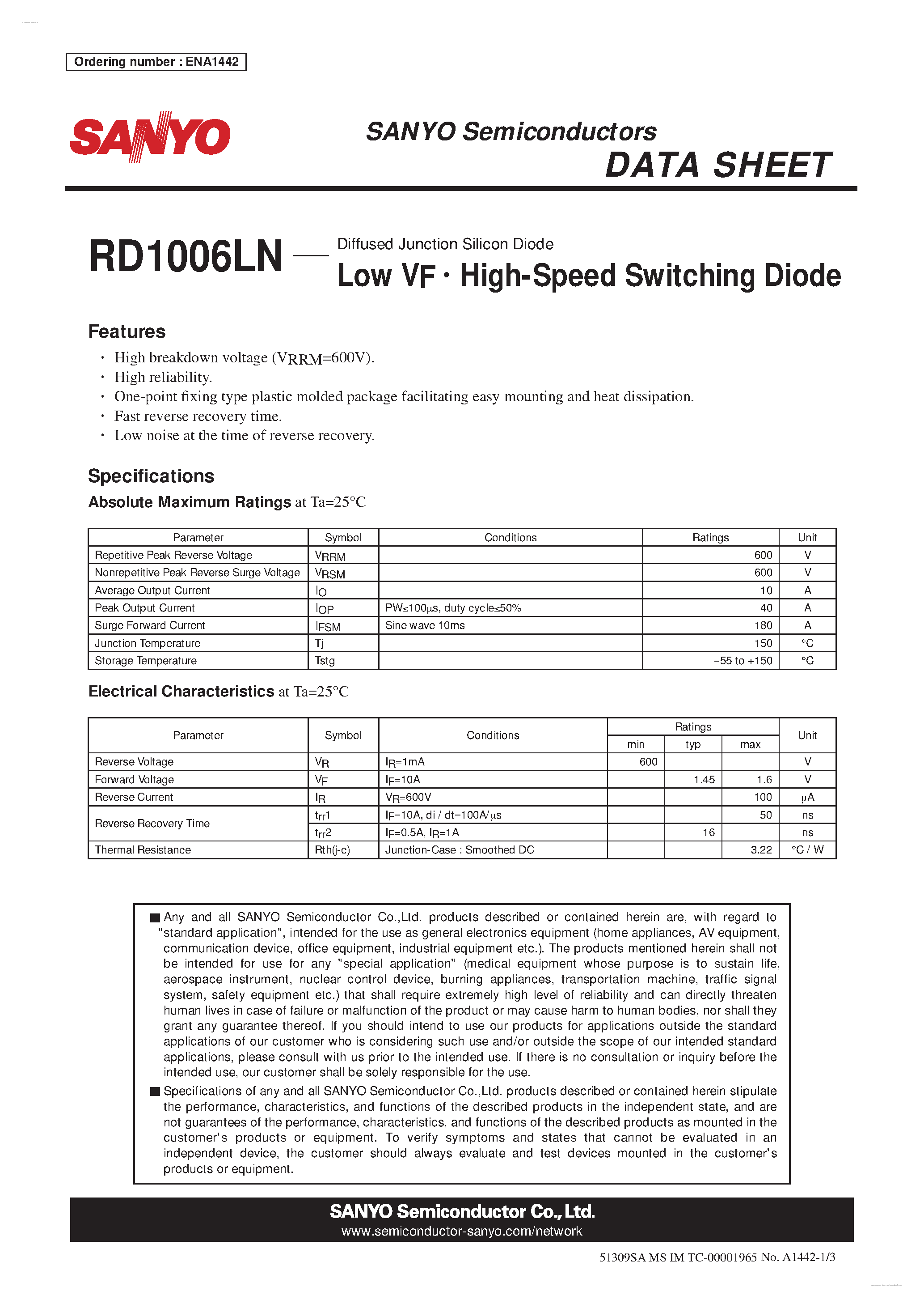 Datasheet RD1006LN - High-Speed Switching Diode page 1