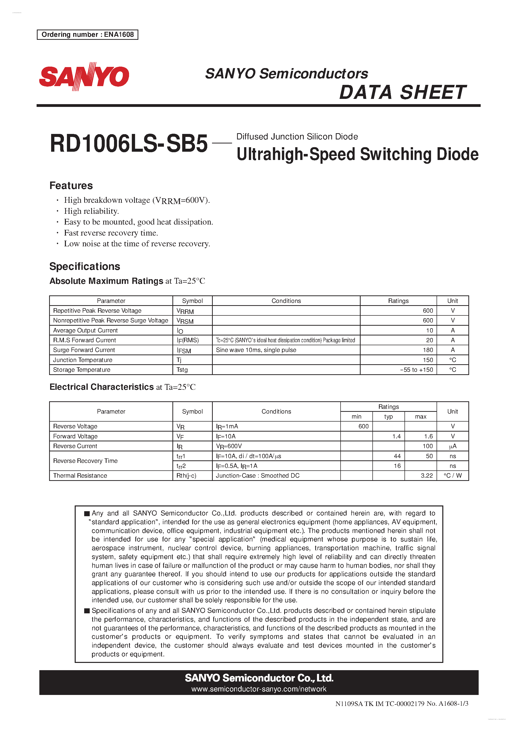 Datasheet RD1006LS-SB5 - Ultrahigh-Speed Switching Diode page 1