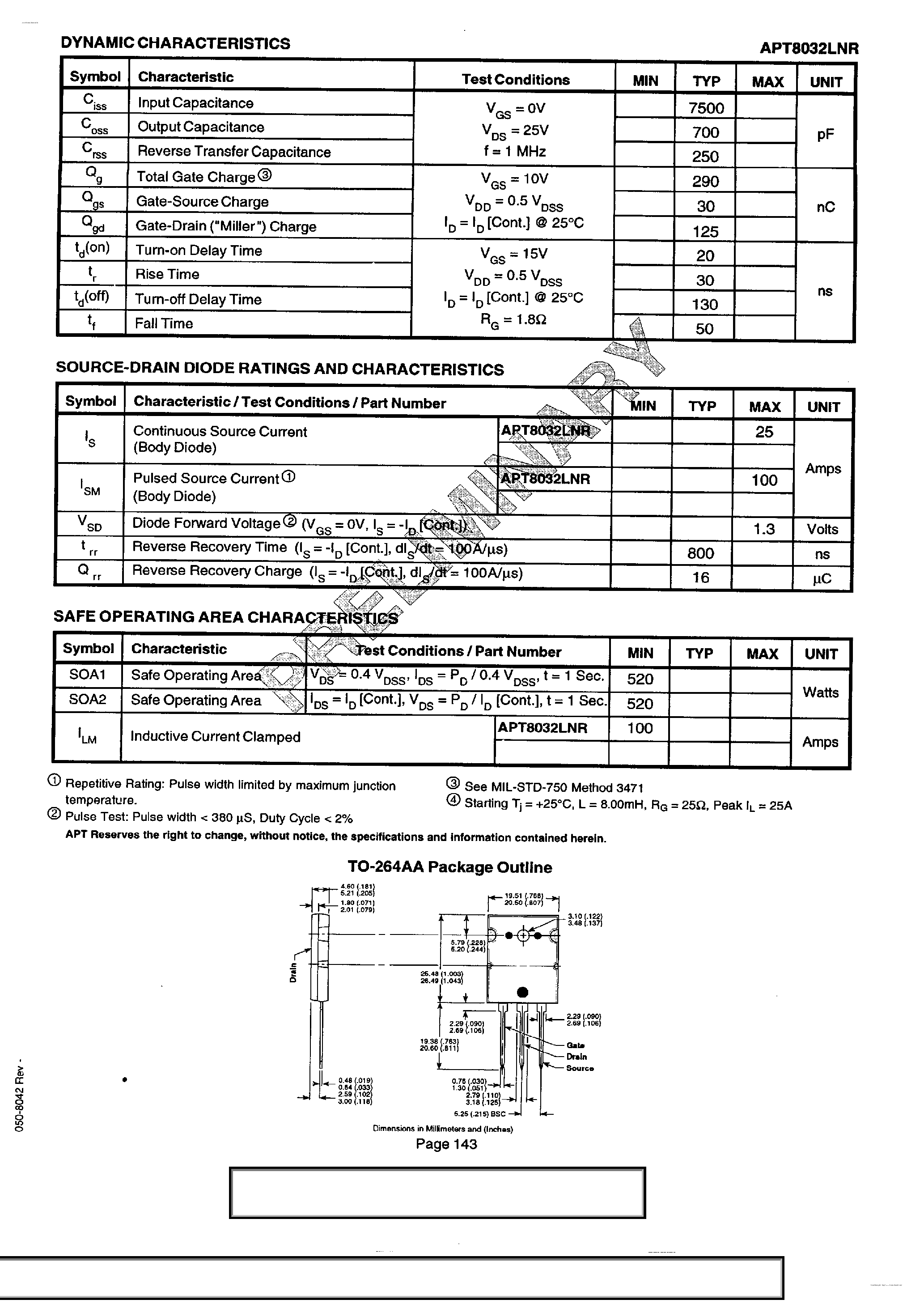 Datasheet APT8032LNR - N-Channel Enhancement Mode High Voltage Power MOSFETs page 2