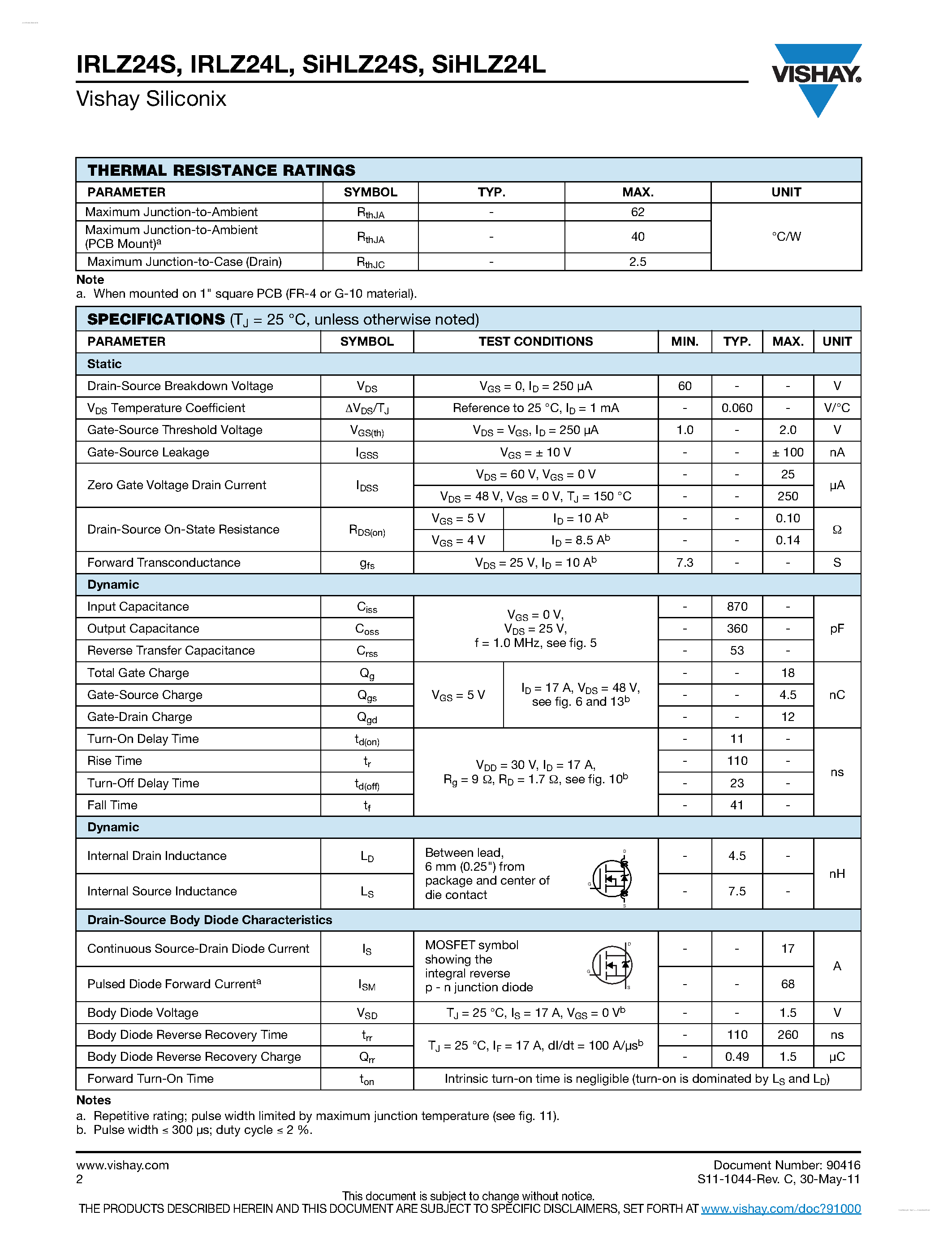 Даташит IRLZ24S - Power MOSFET страница 2