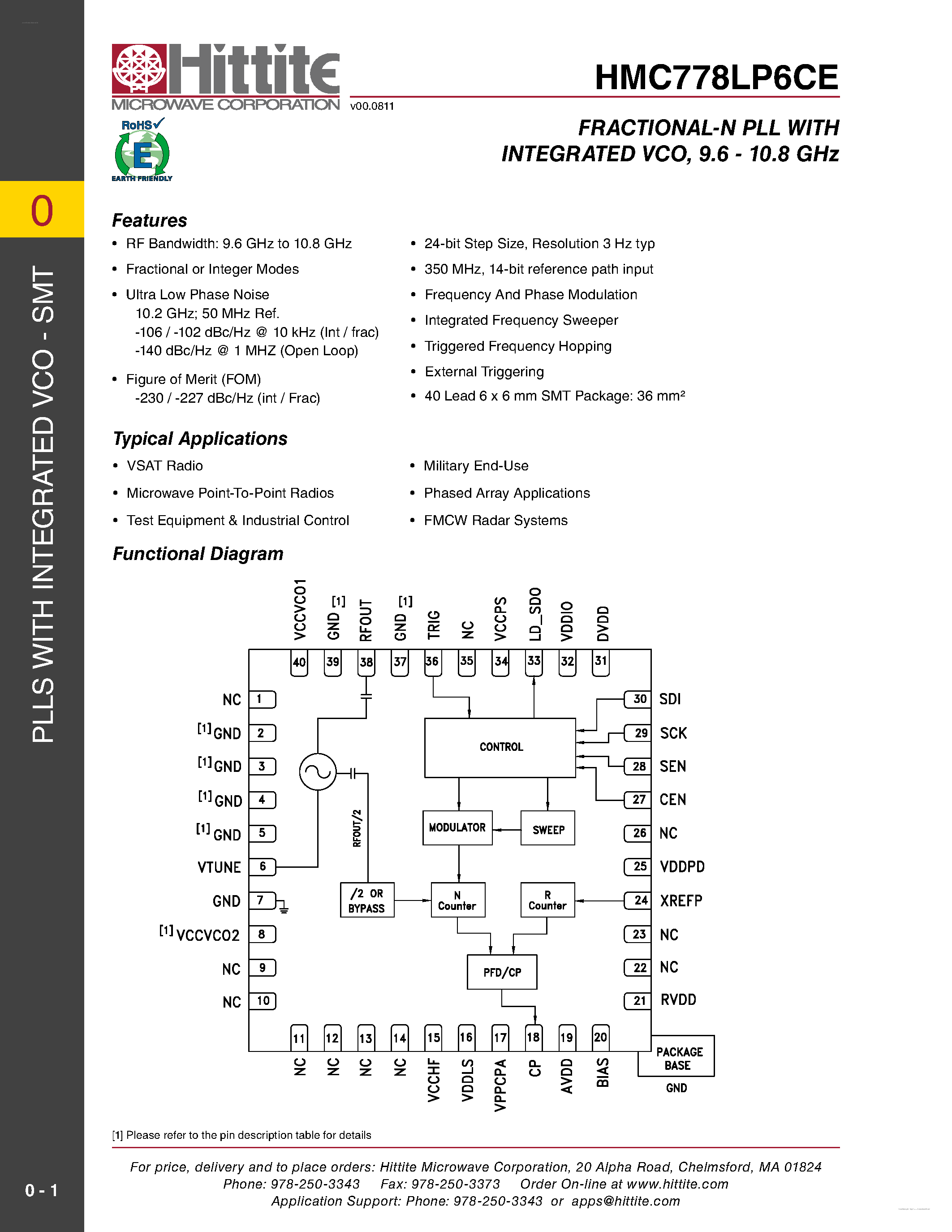 Datasheet HMC778LP6CE - FRACTIONAL-N PLL page 1