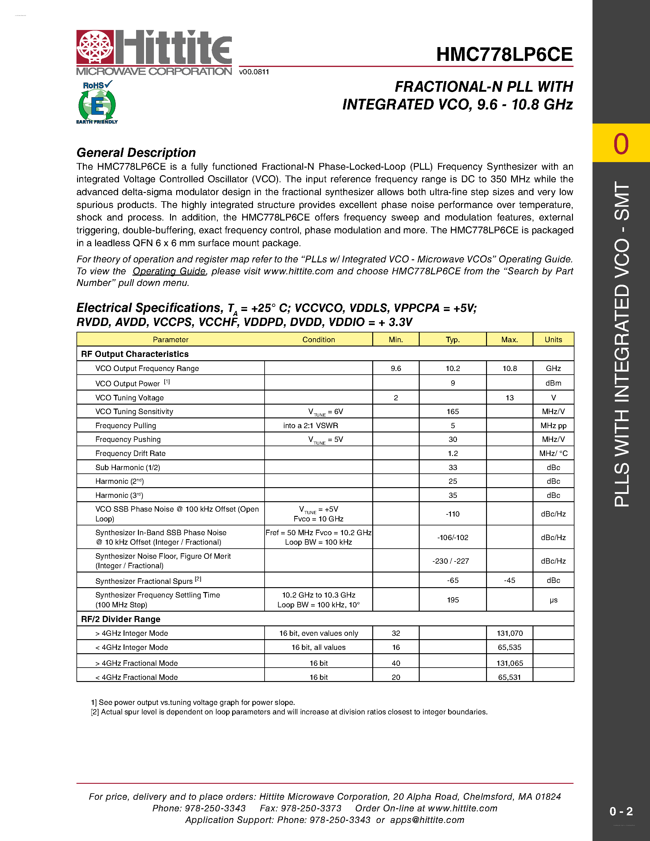 Datasheet HMC778LP6CE - FRACTIONAL-N PLL page 2