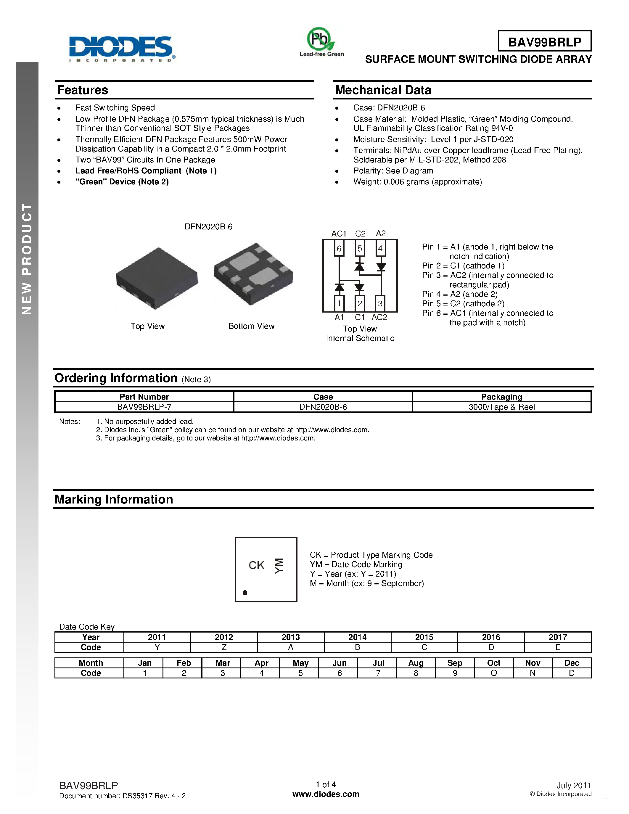 Datasheet BAV99BRLP - SURFACE MOUNT SWITCHING DIODE ARRAY page 1