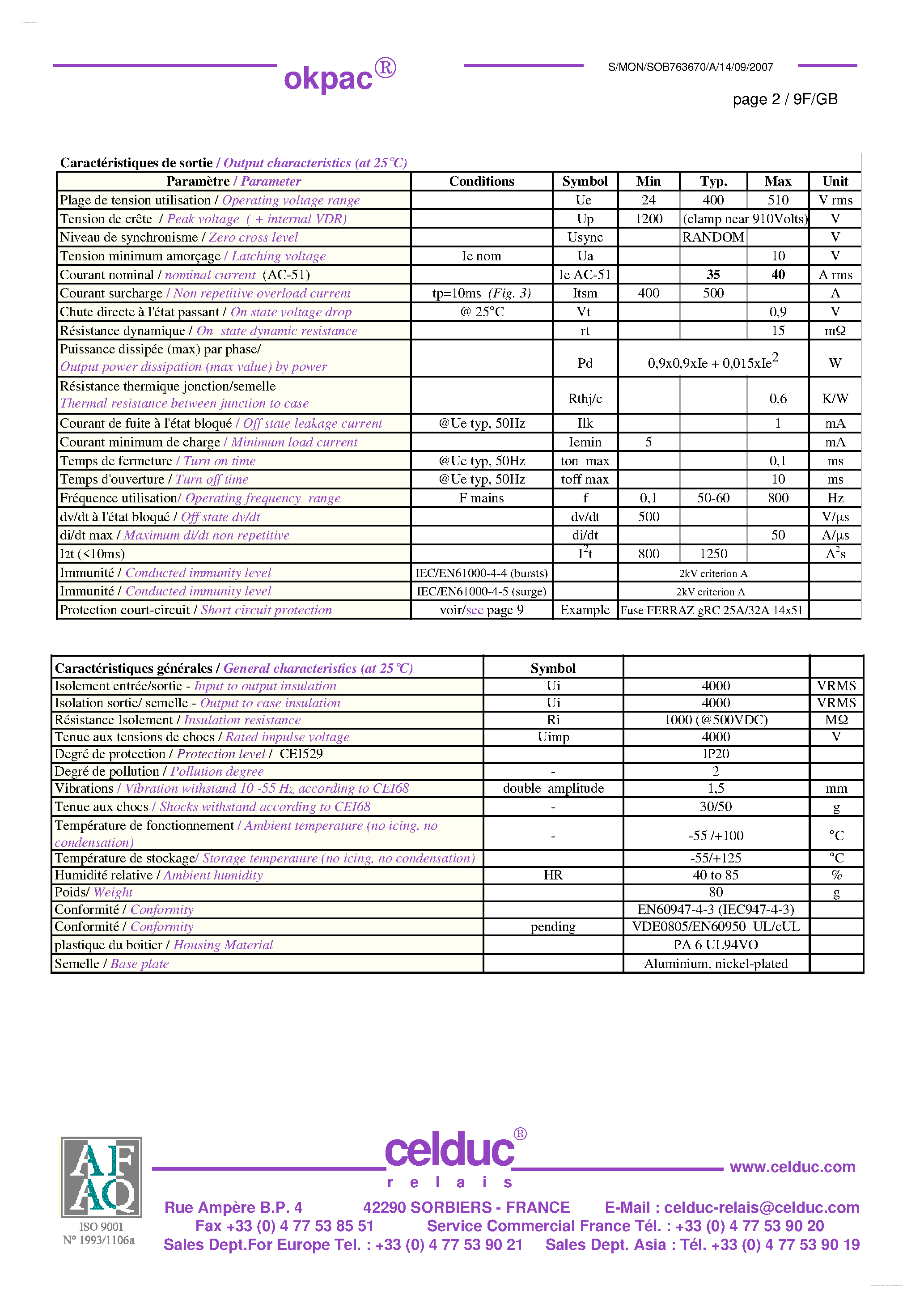 Datasheet SOB763670 - Solid State Relay page 2