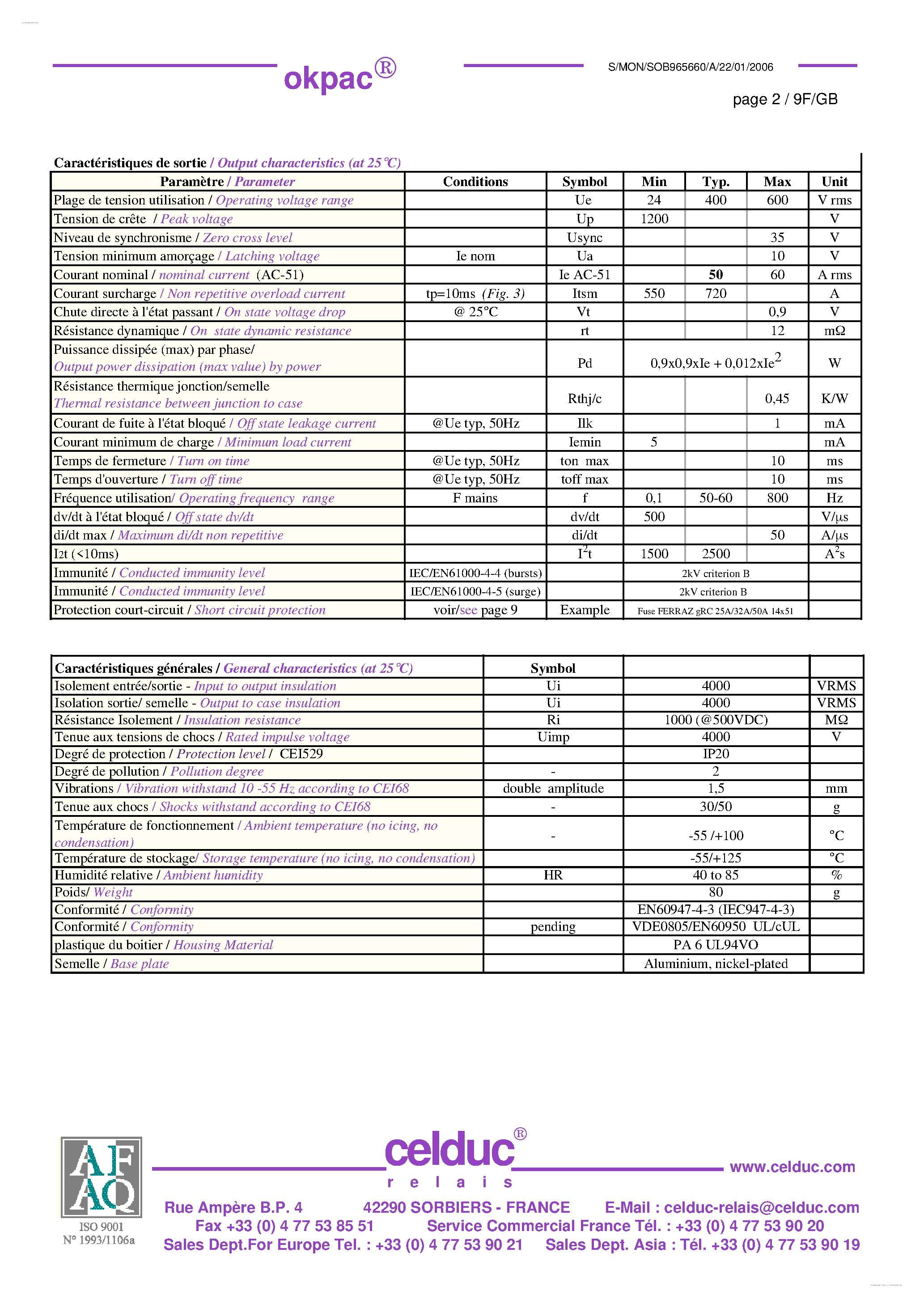Datasheet SOB965660 page 2 Datasheet SOB965660 - Solid State Relay page 2
