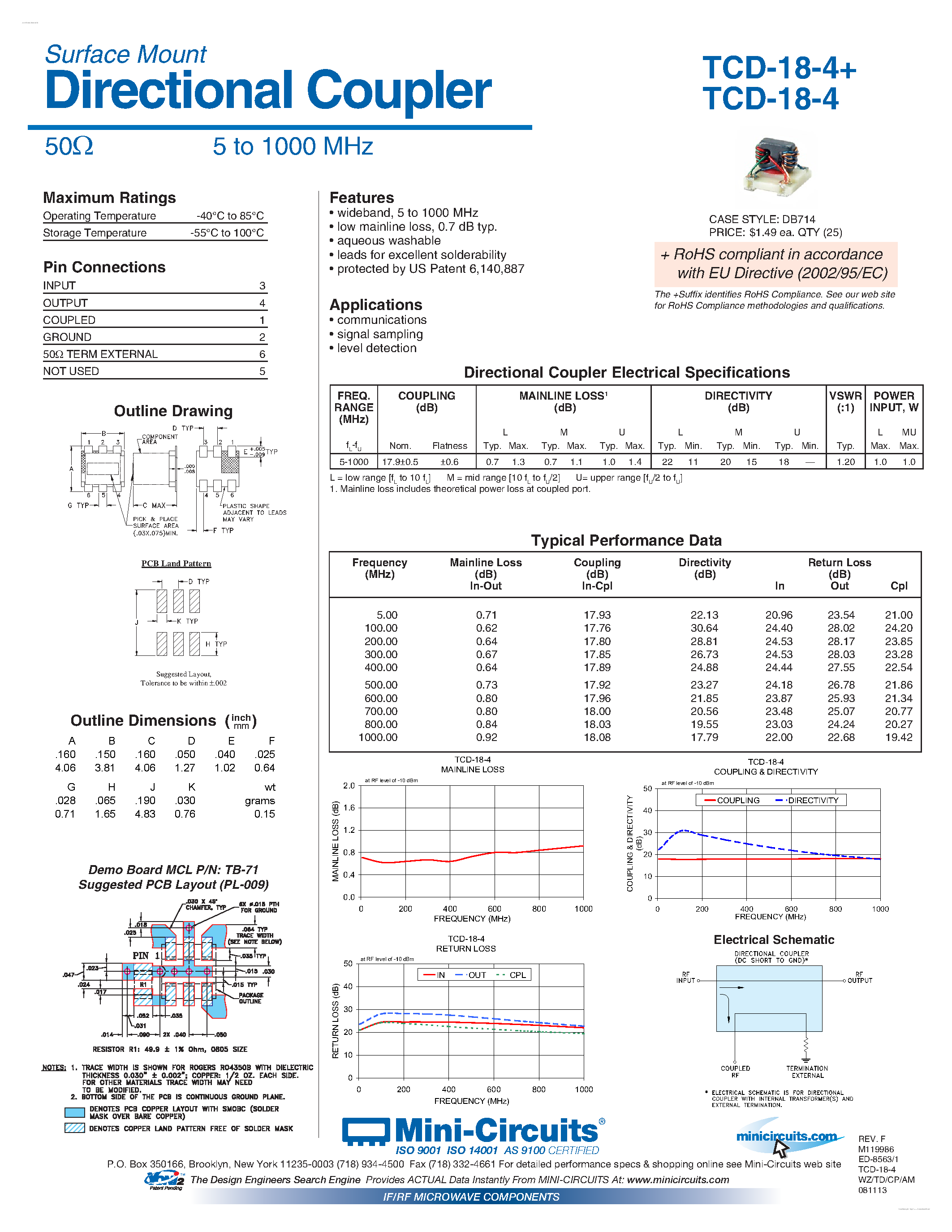 Datasheet TCD-18-4 - Directional Coupler page 1