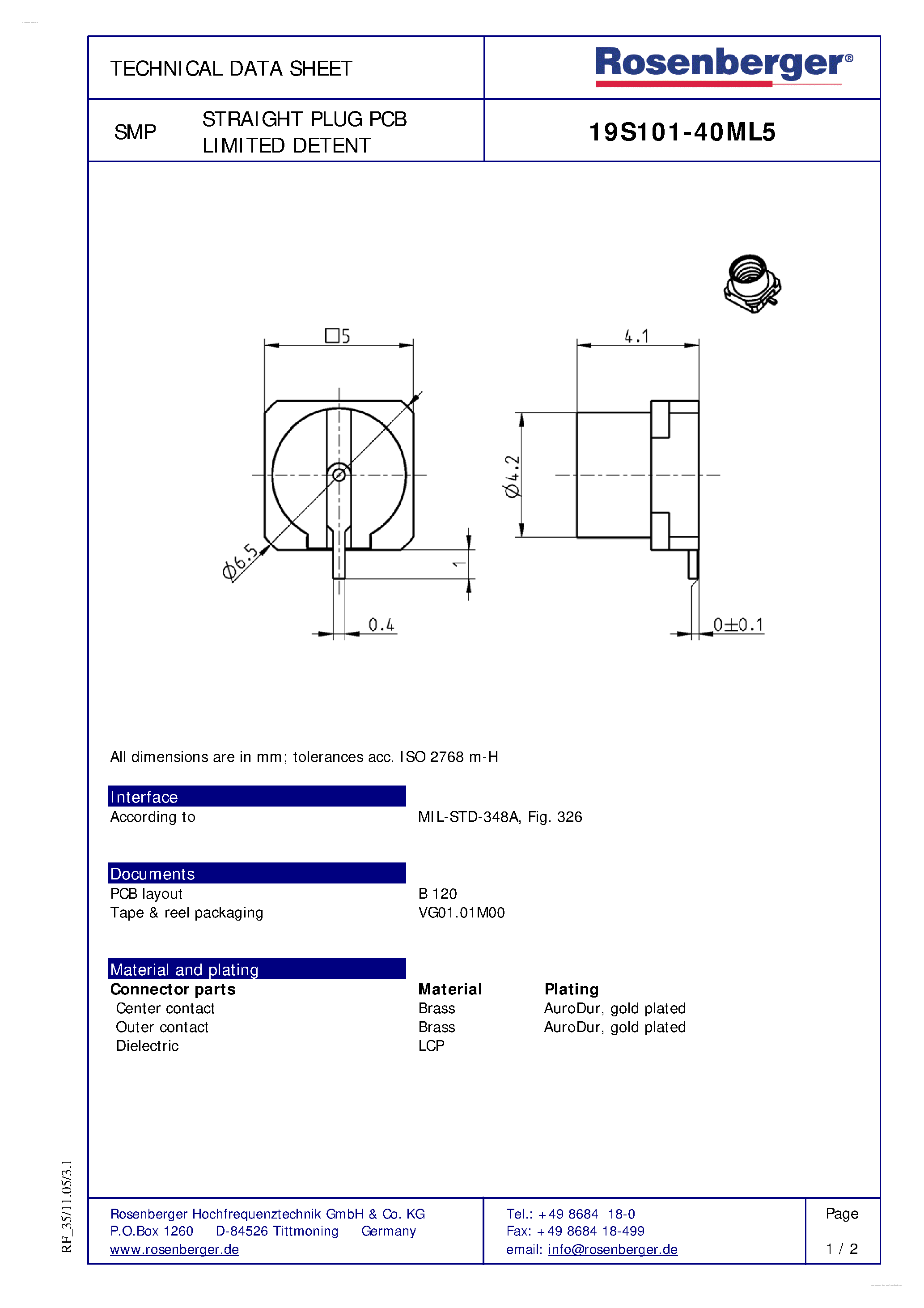 Datasheet 19S101-40ML5 - SMP page 1