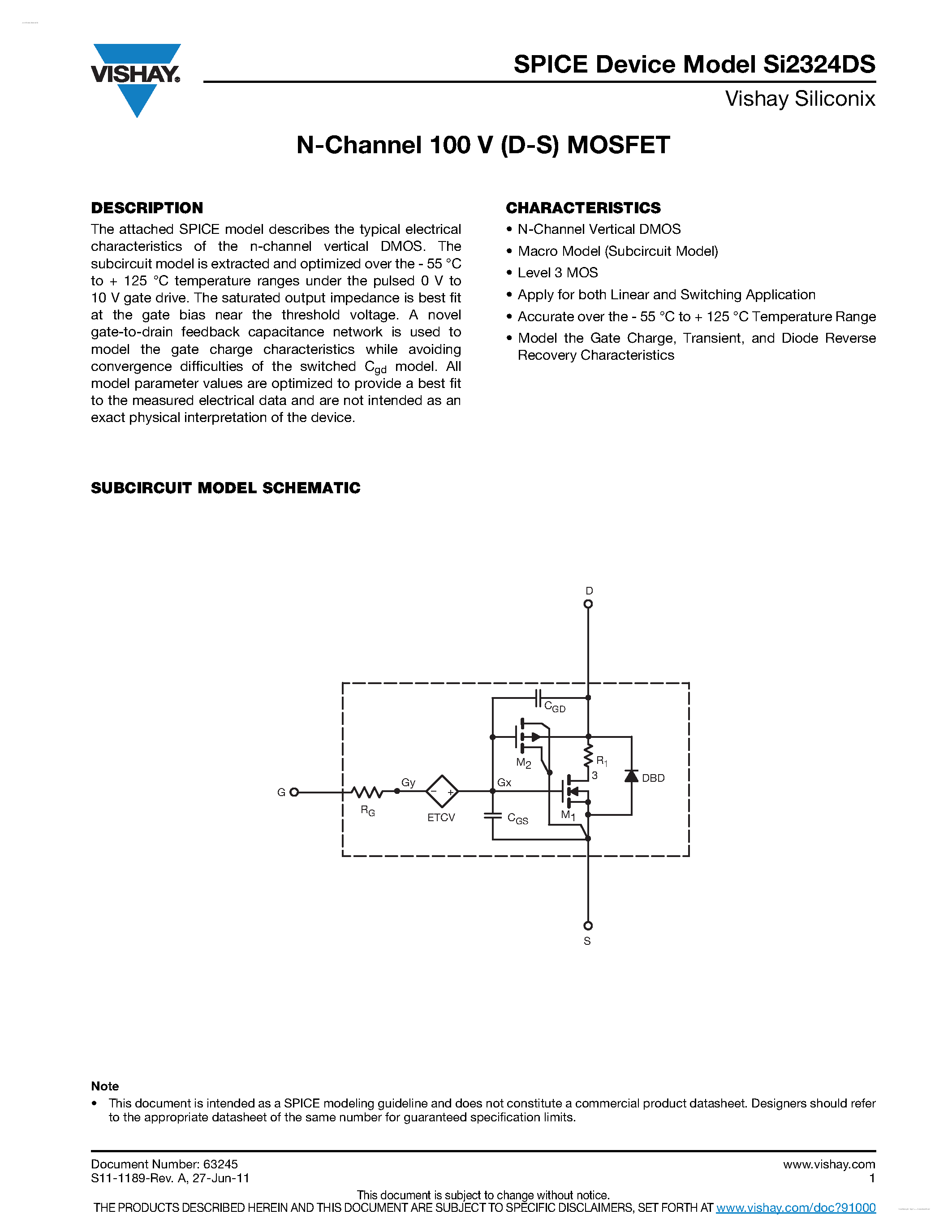 Даташит на микросхему SI2324DS страница 1 Даташит SI2324DS - N-Channel 100 V (D-S) MOSFET страница 1