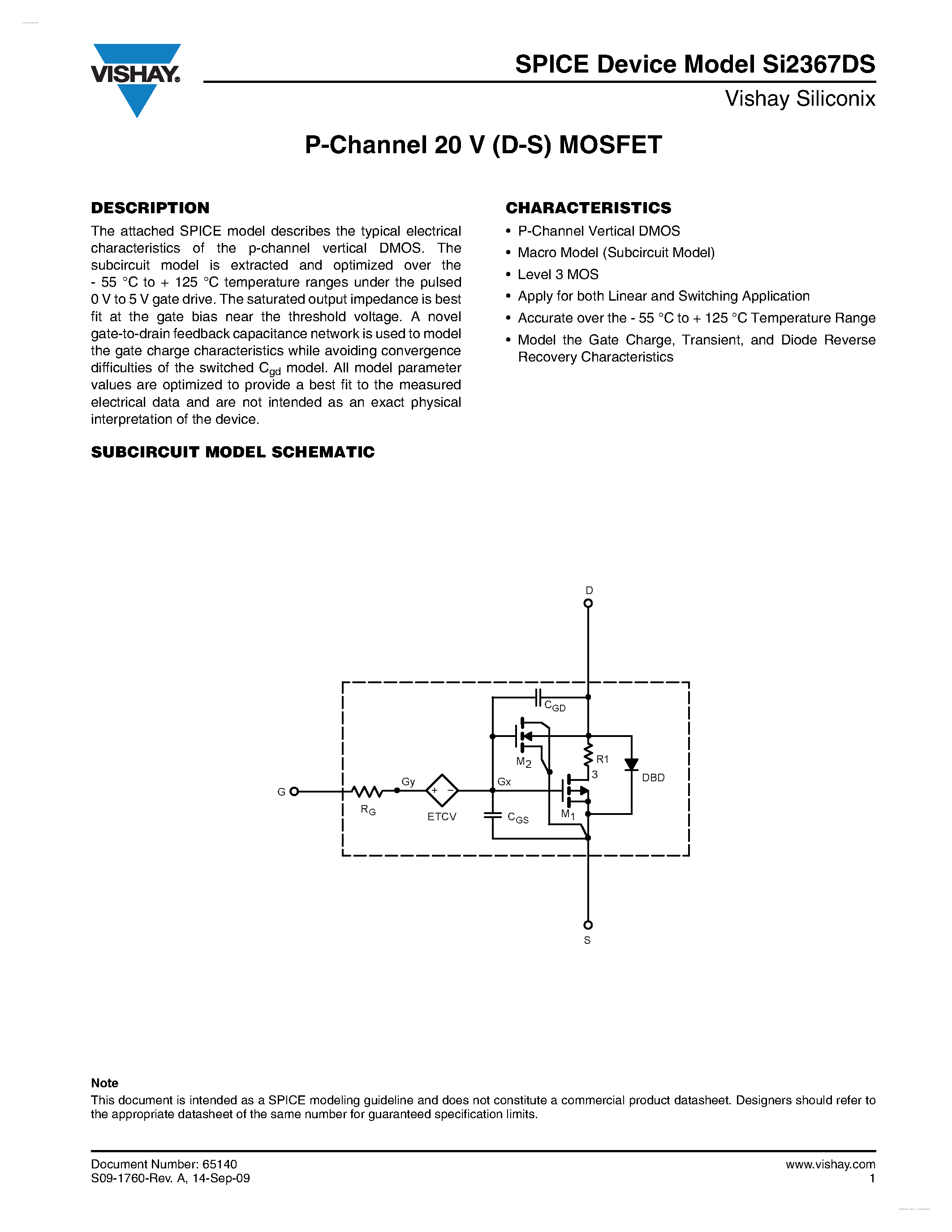 Datasheet SI2367DS - P-Channel 20 V (D-S) MOSFET page 1