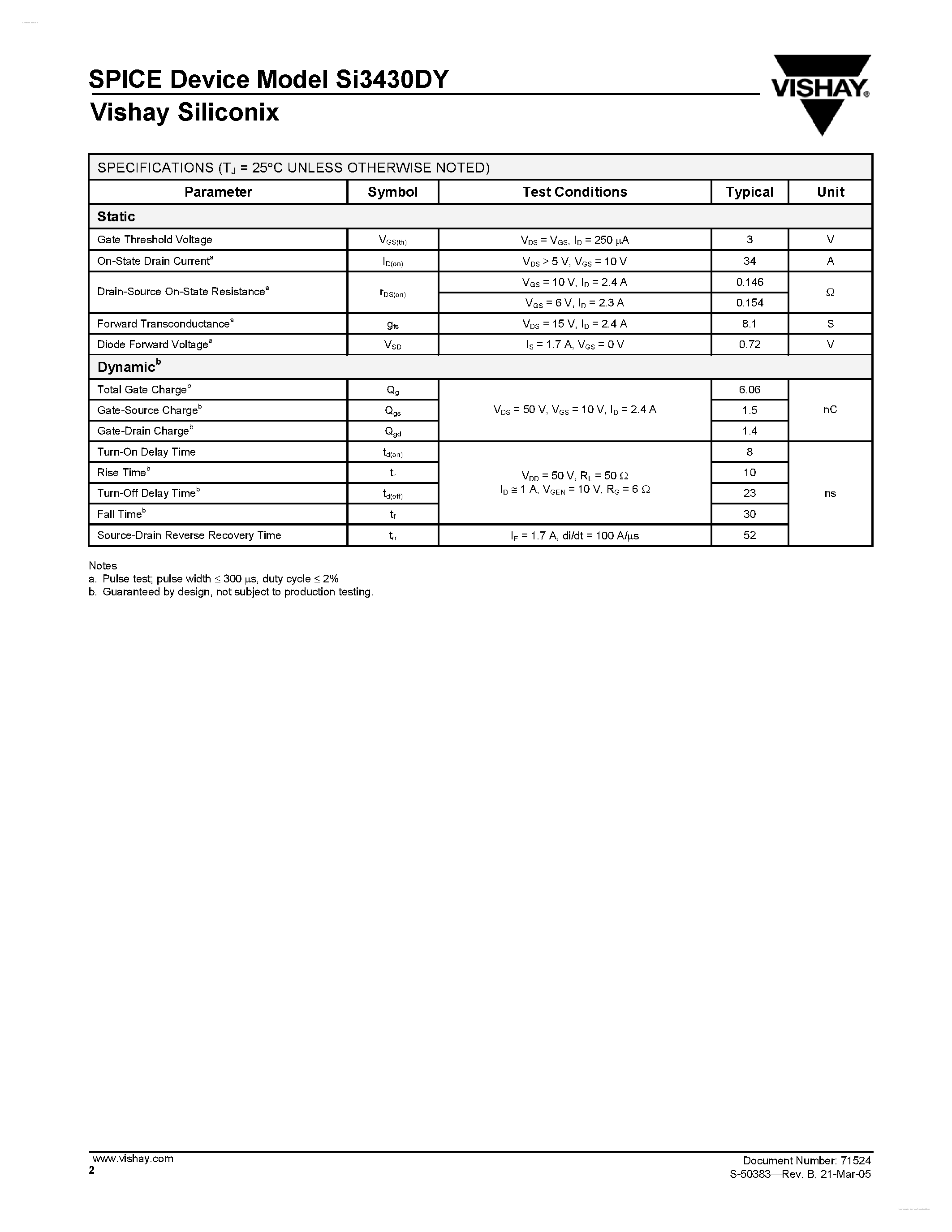 Даташит на микросхему SI3430DY страница 2 Даташит SI3430DY - N-Channel 100-V (D-S) MOSFET страница 2