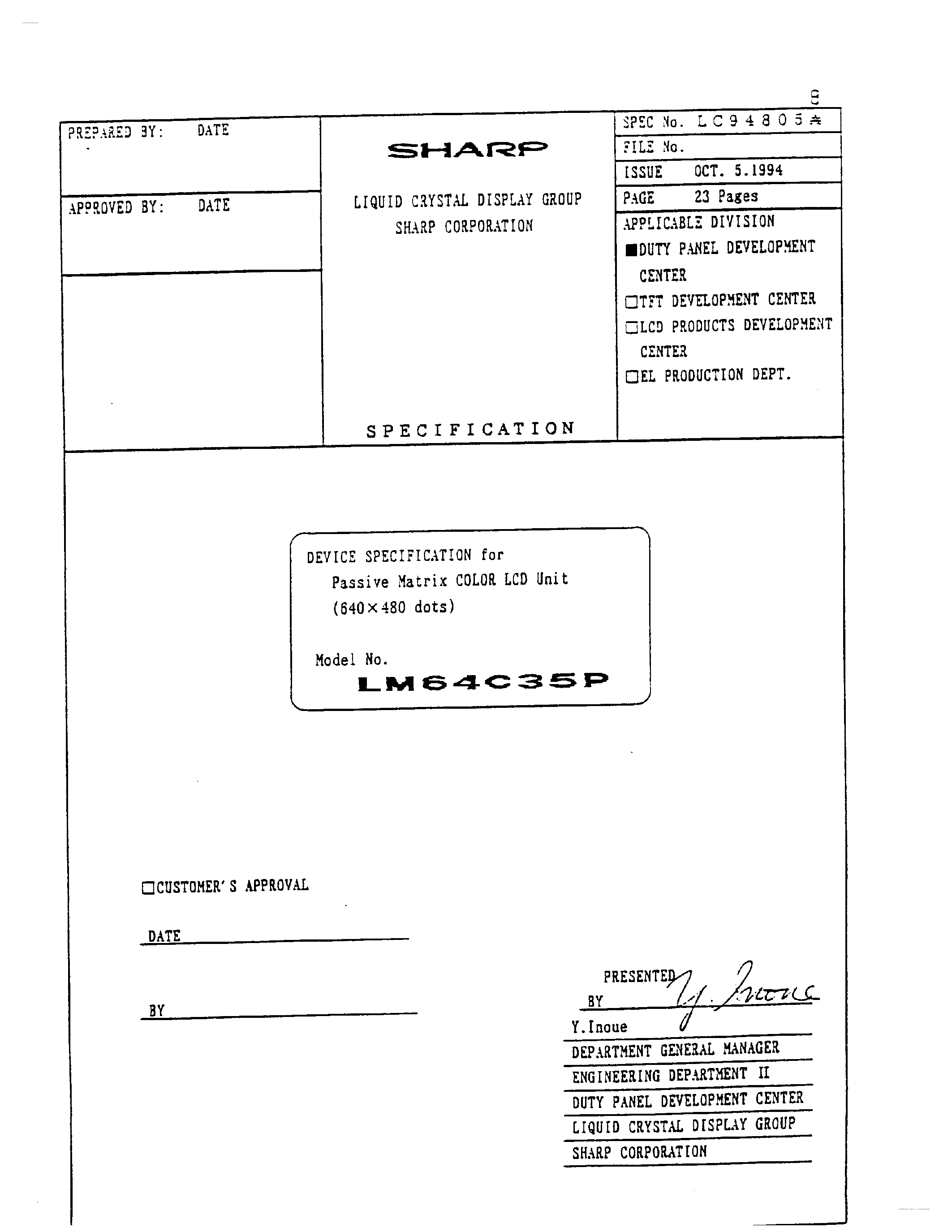 Datasheet LM64C35P page 1 Datasheet LM64C35P - Display Module page 1
