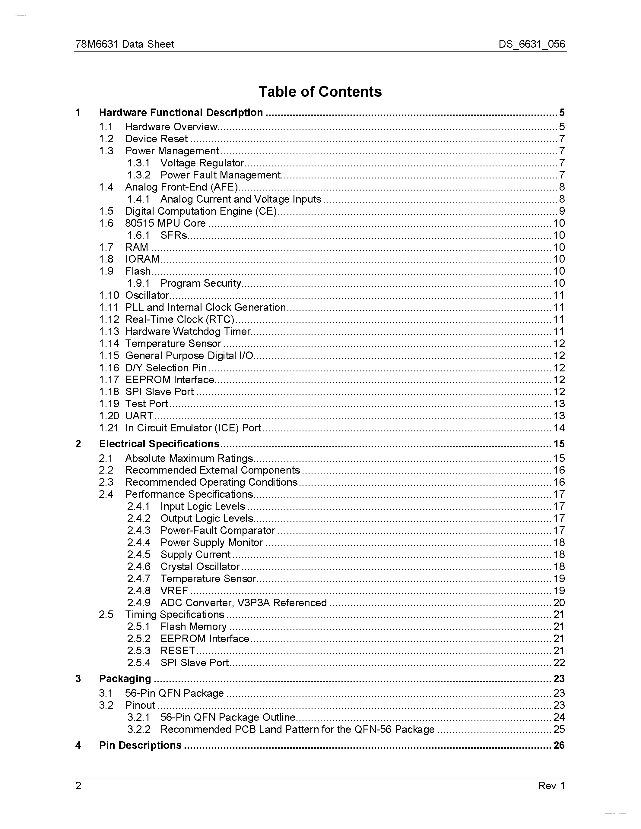 Datasheet 78M6631 - 3-Phase Power-Measurement IC page 2