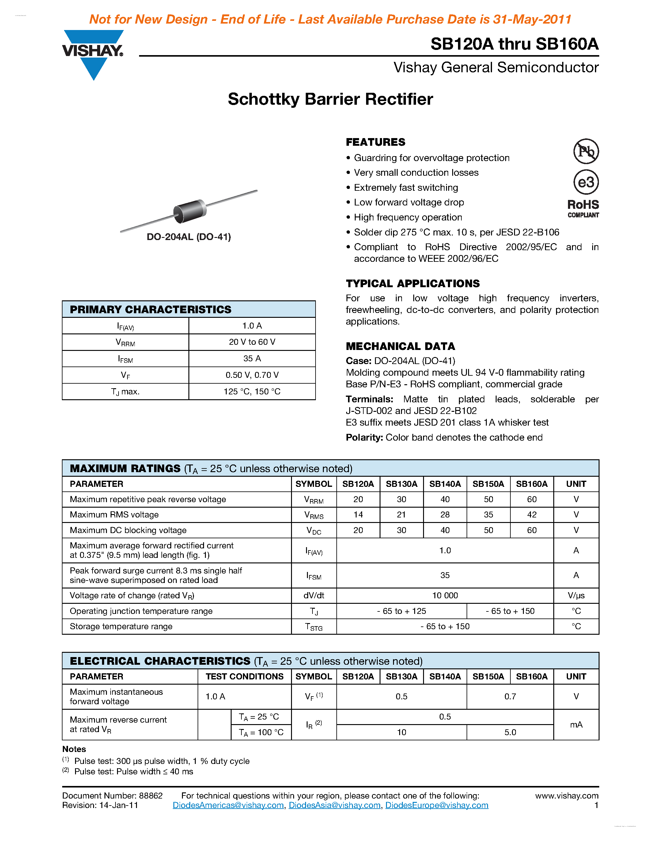Даташит на микросхему SB120A страница 1 Даташит SB120A - (SB120A - SB160A) Schottky Barrier Rectifier страница 1