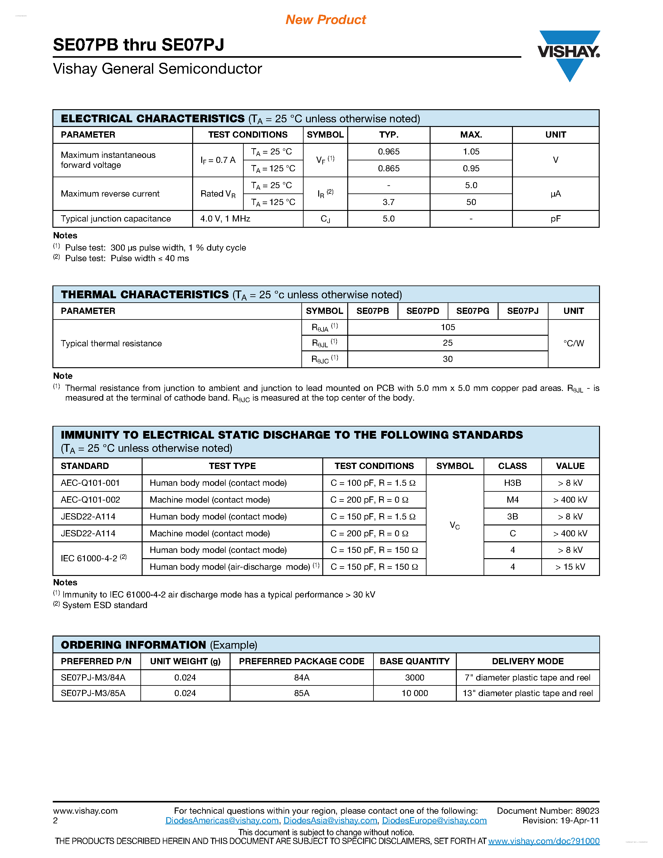 Datasheet SE07PB - (SE07Px) Surface Mount ESD Capability Rectifiers page 2