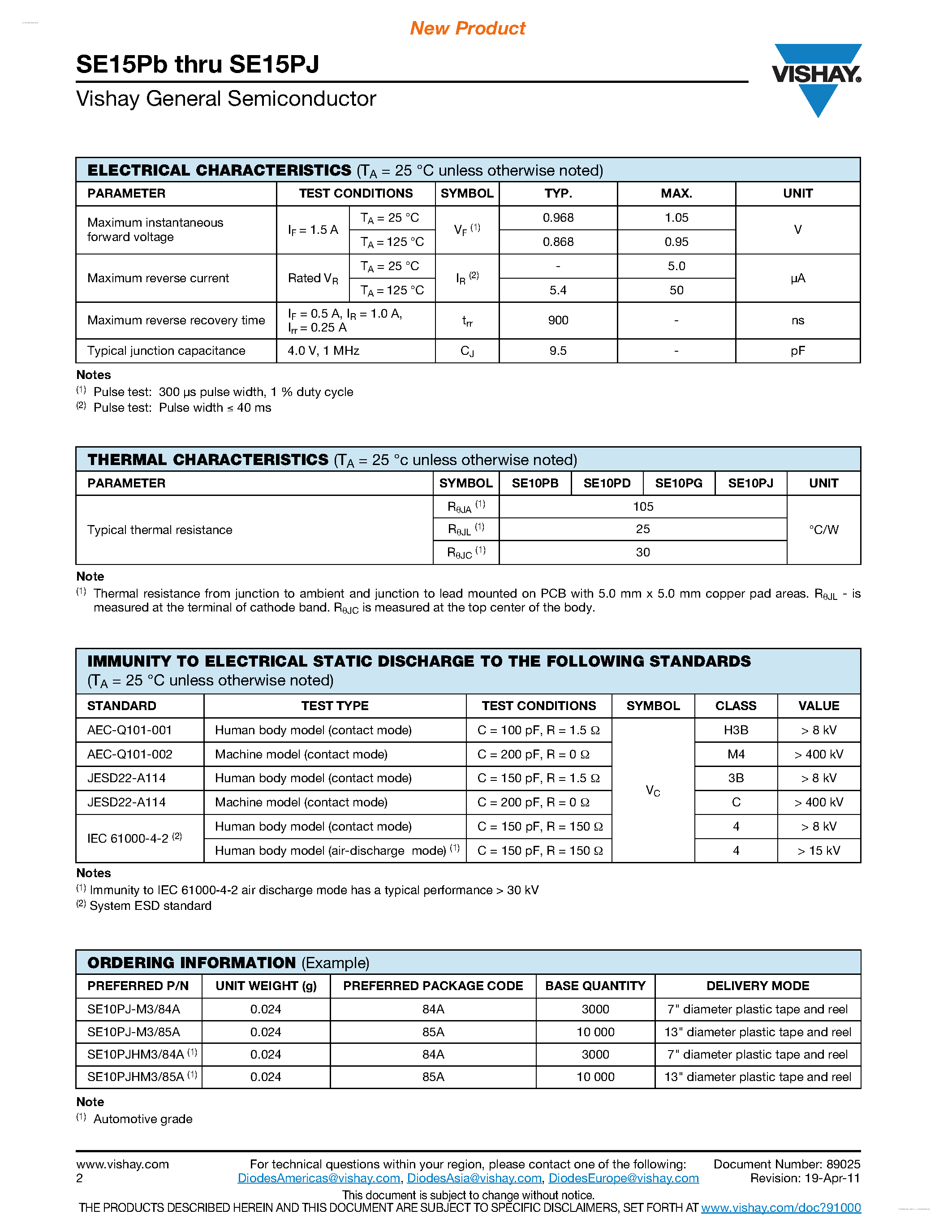 Datasheet SE15PB - (SE15Px) Surface Mount ESD Capability Rectifiers page 2