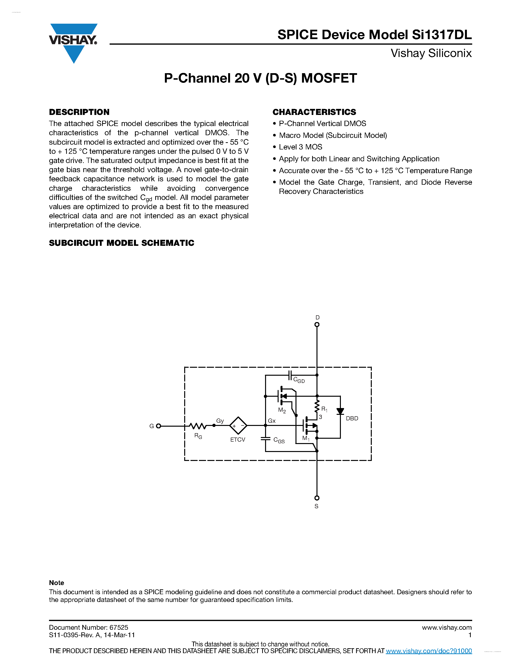 Datasheet SI1317DL page 1 Datasheet SI1317DL - P-Channel 20 V (D-S) MOSFET page 1