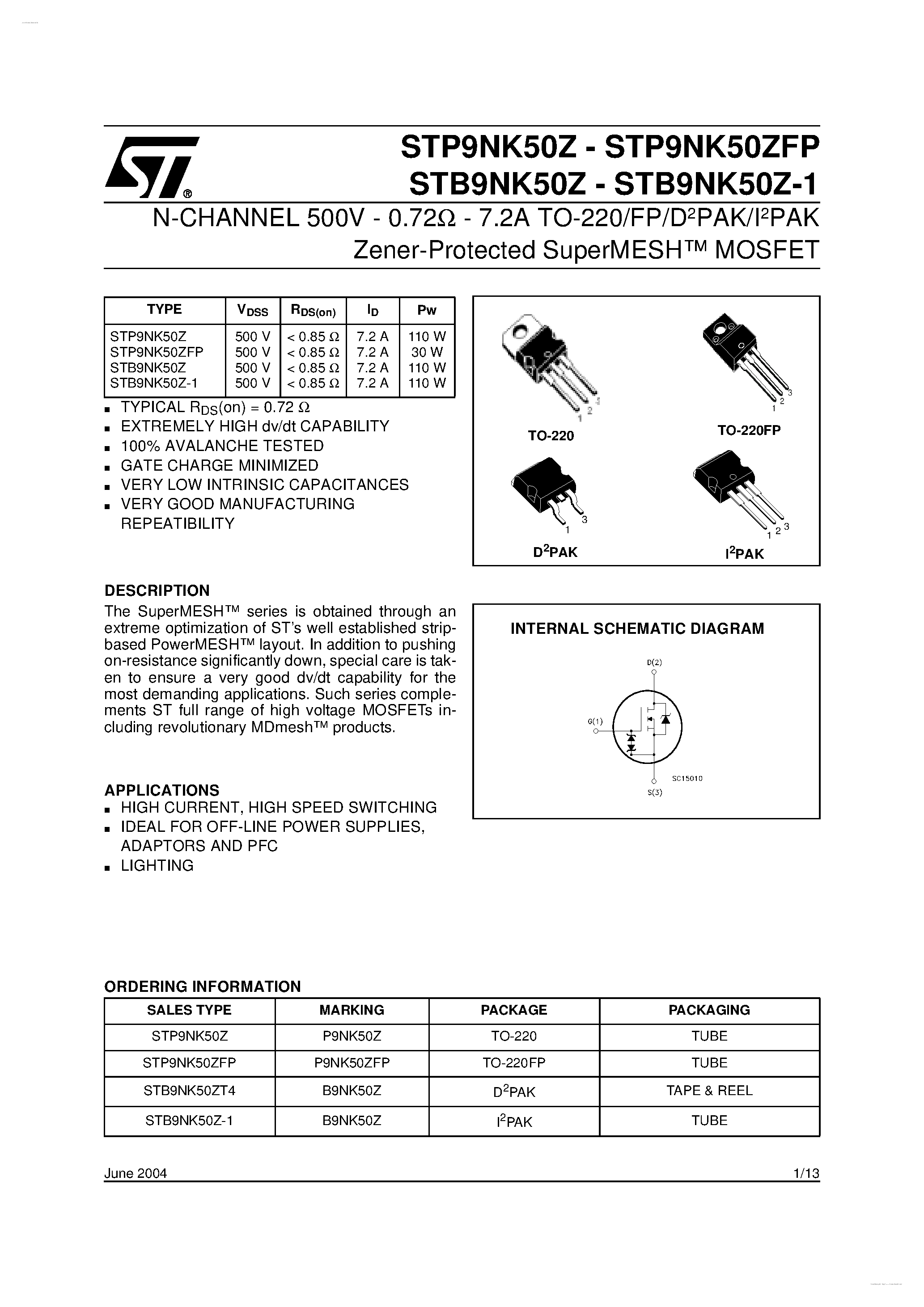 Даташит на микросхему P9NK50Z страница 1 Даташит P9NK50Z - Search -----> STP9NK50Z страница 1