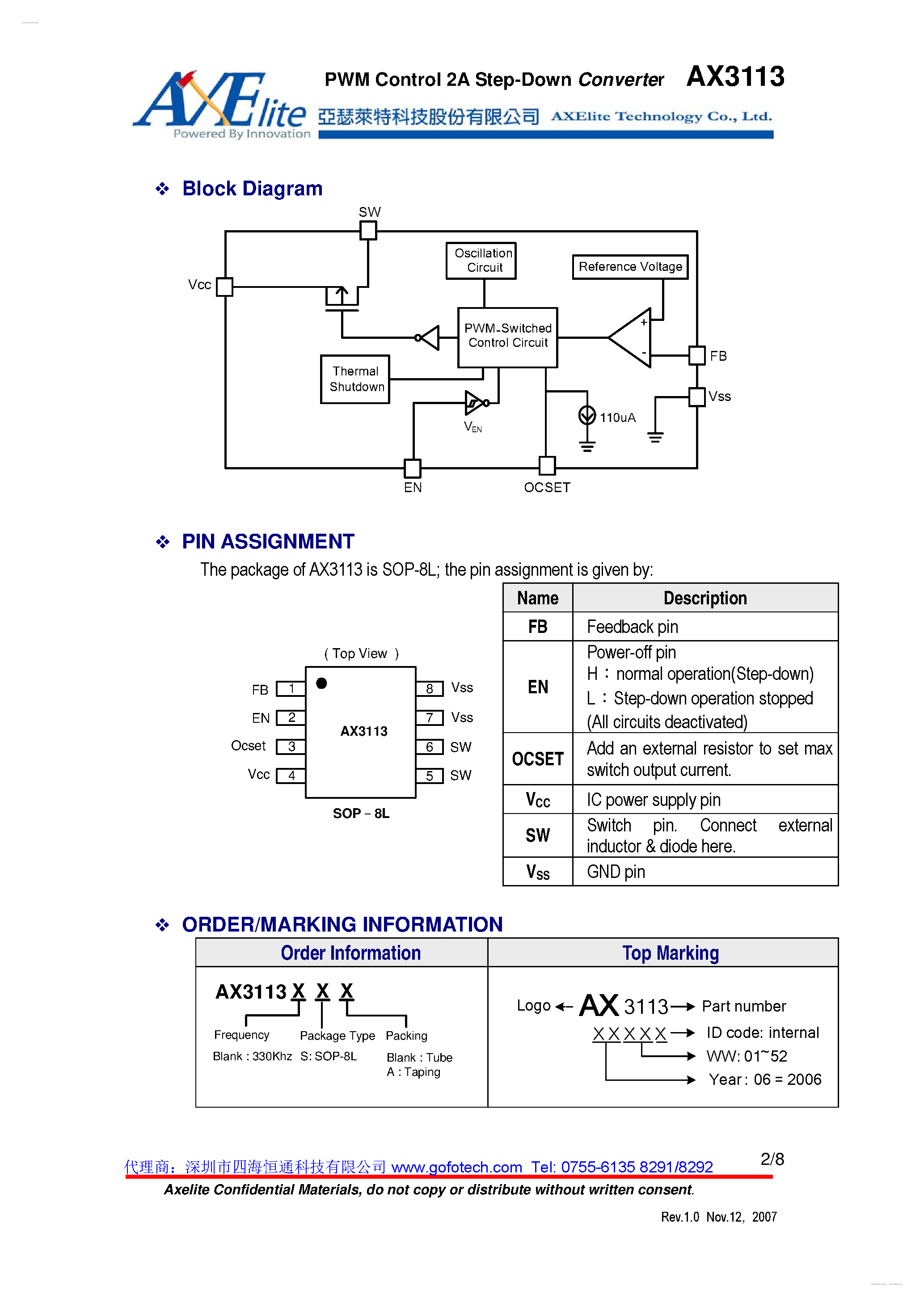 Даташит на микросхему AX3113 страница 2 Даташит AX3113 - PWM Control 2A Step-Down Converter страница 2