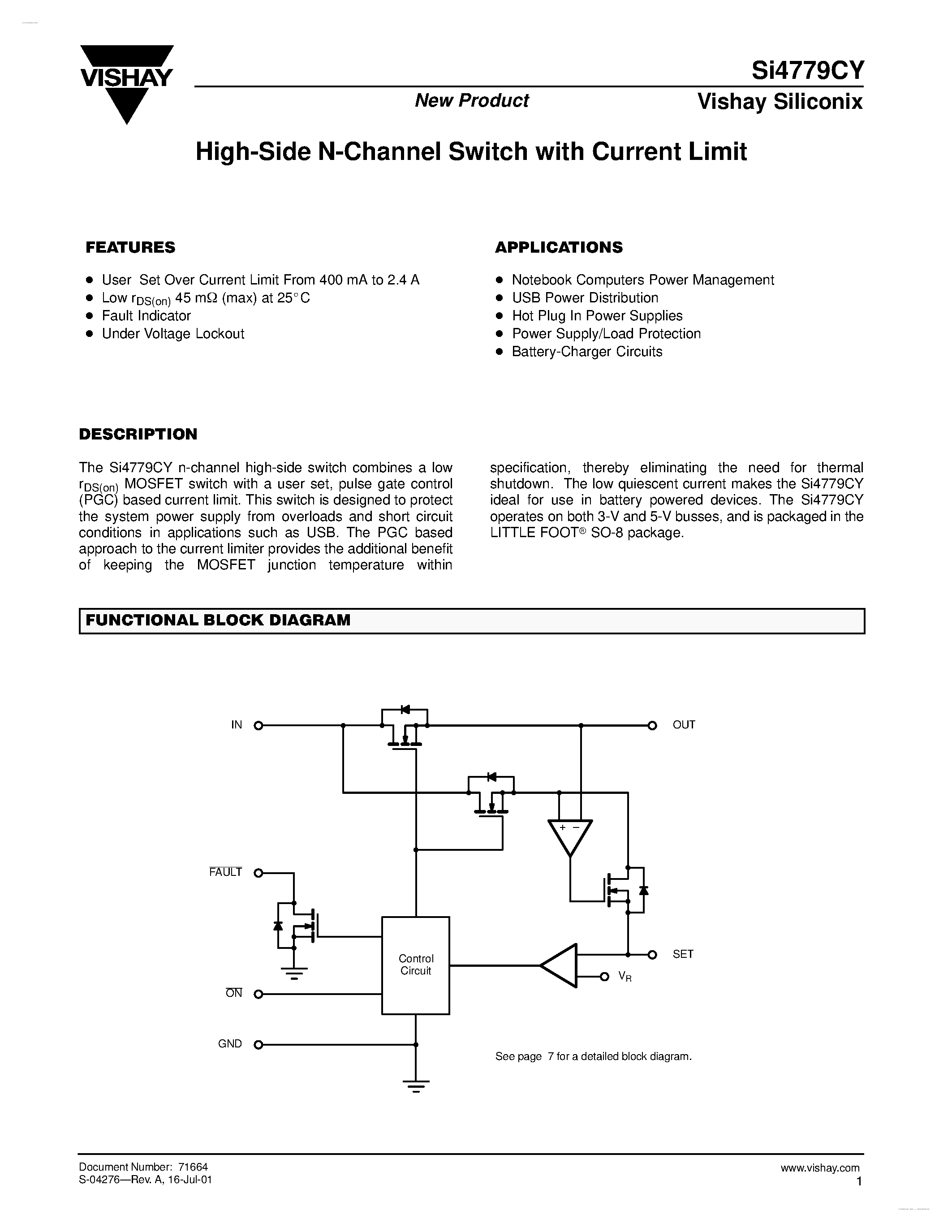 Datasheet SI4779CY - High-Side N-Channel Switch page 1