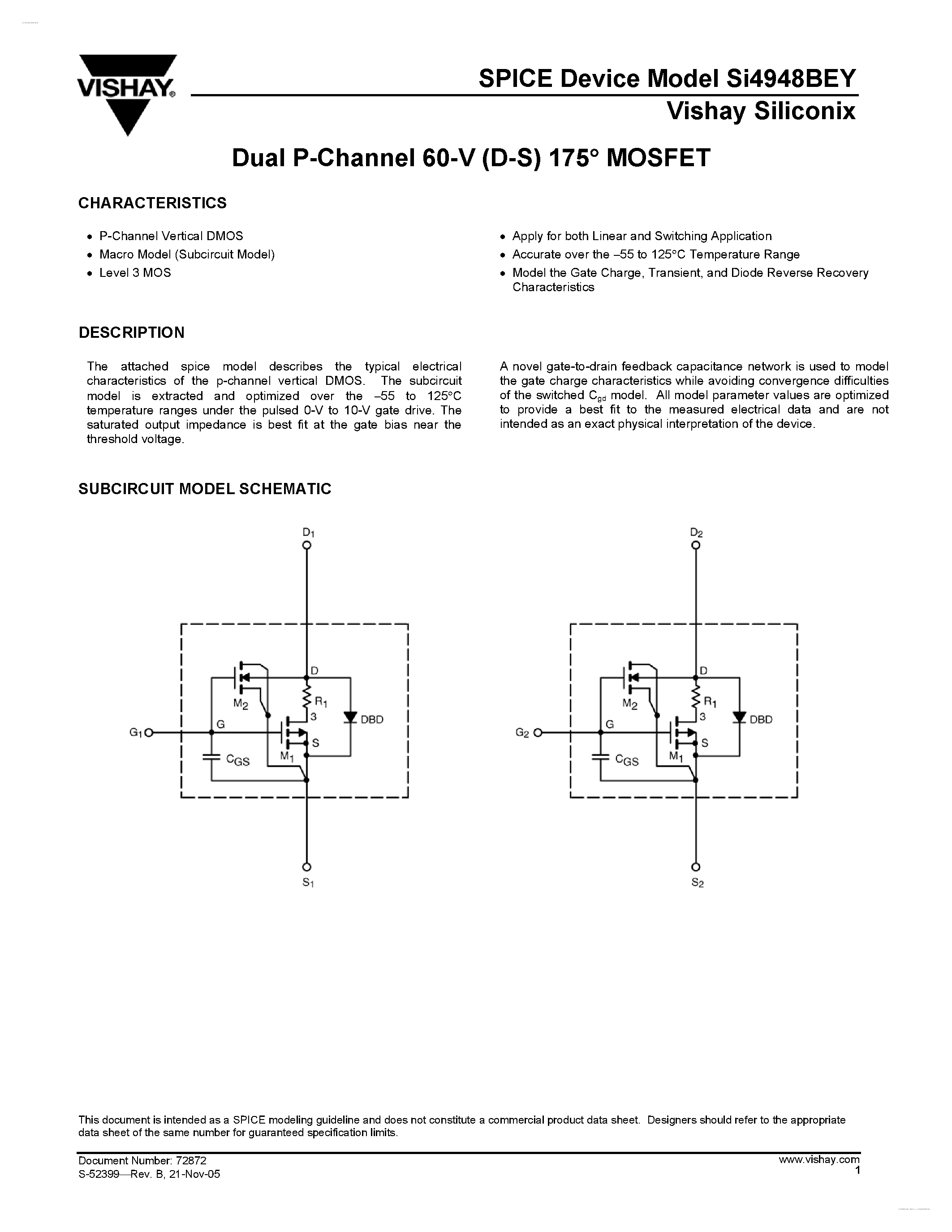 Datasheet SI4948BEY - Dual P-Channel 60-V (D-S) MOSFET page 1