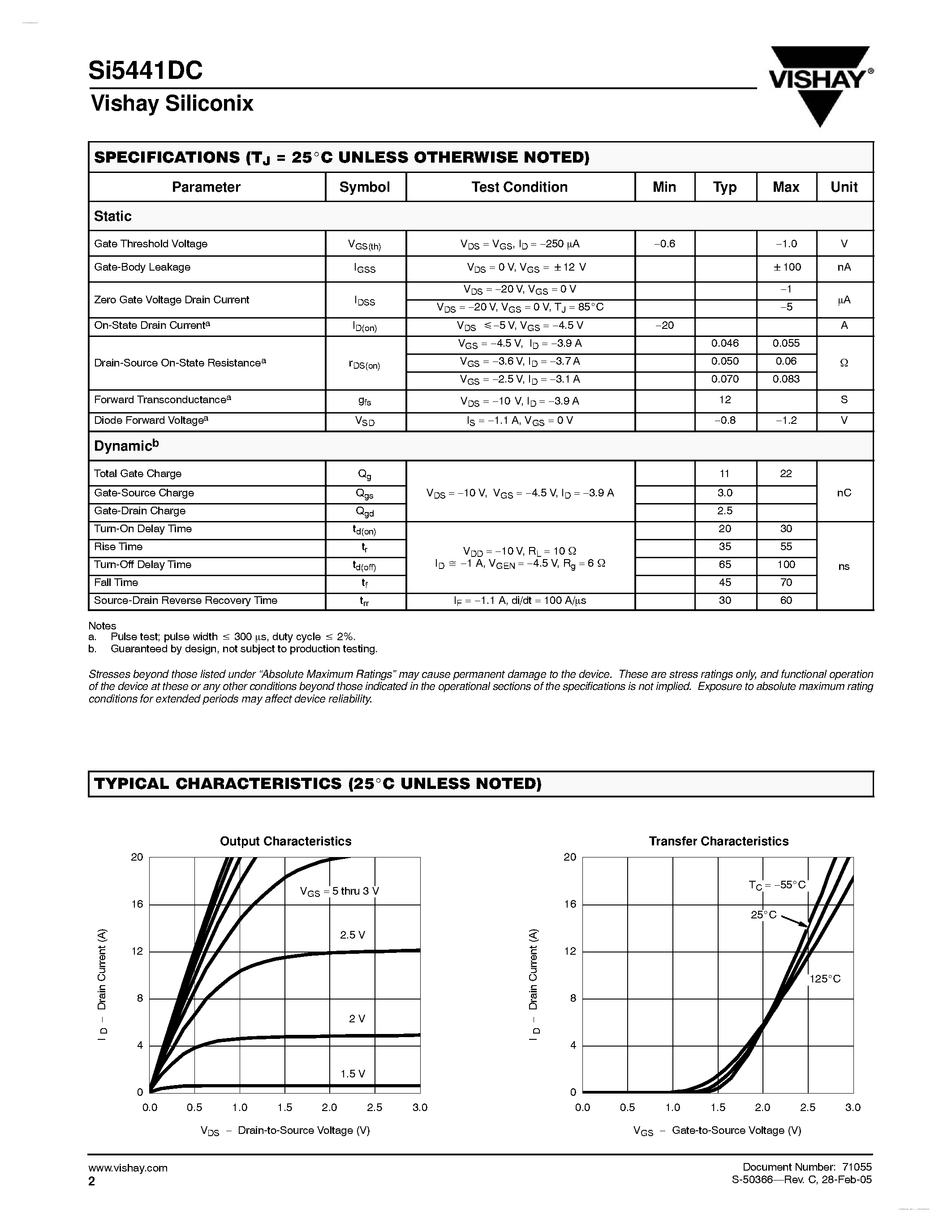 Datasheet SI5441DC page 2 Datasheet SI5441DC - P-Channel 2.5-V (G-S) MOSFET page 2
