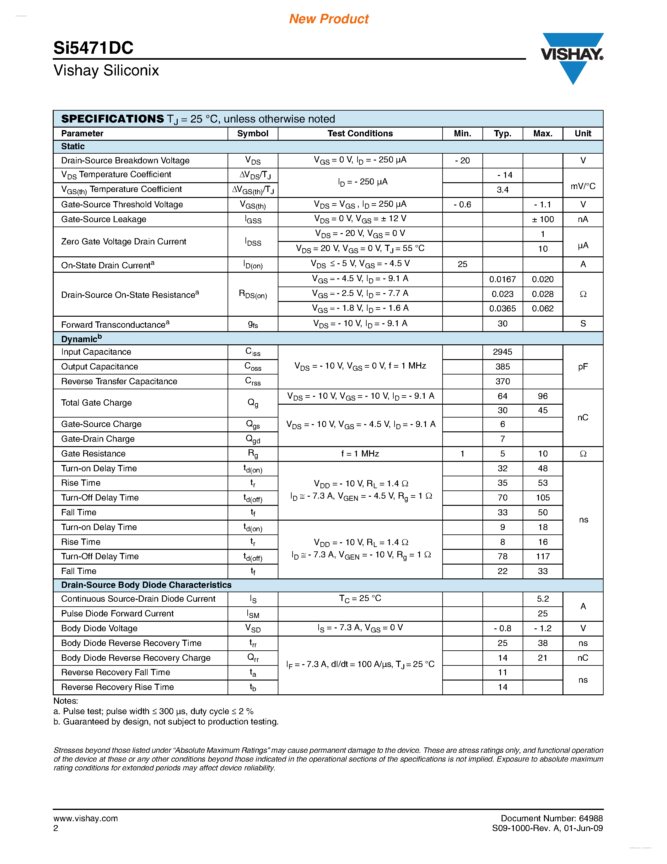 Даташит на микросхему SI5471DC страница 2 Даташит SI5471DC - P-Channel 20-V (D-S) MOSFET страница 2