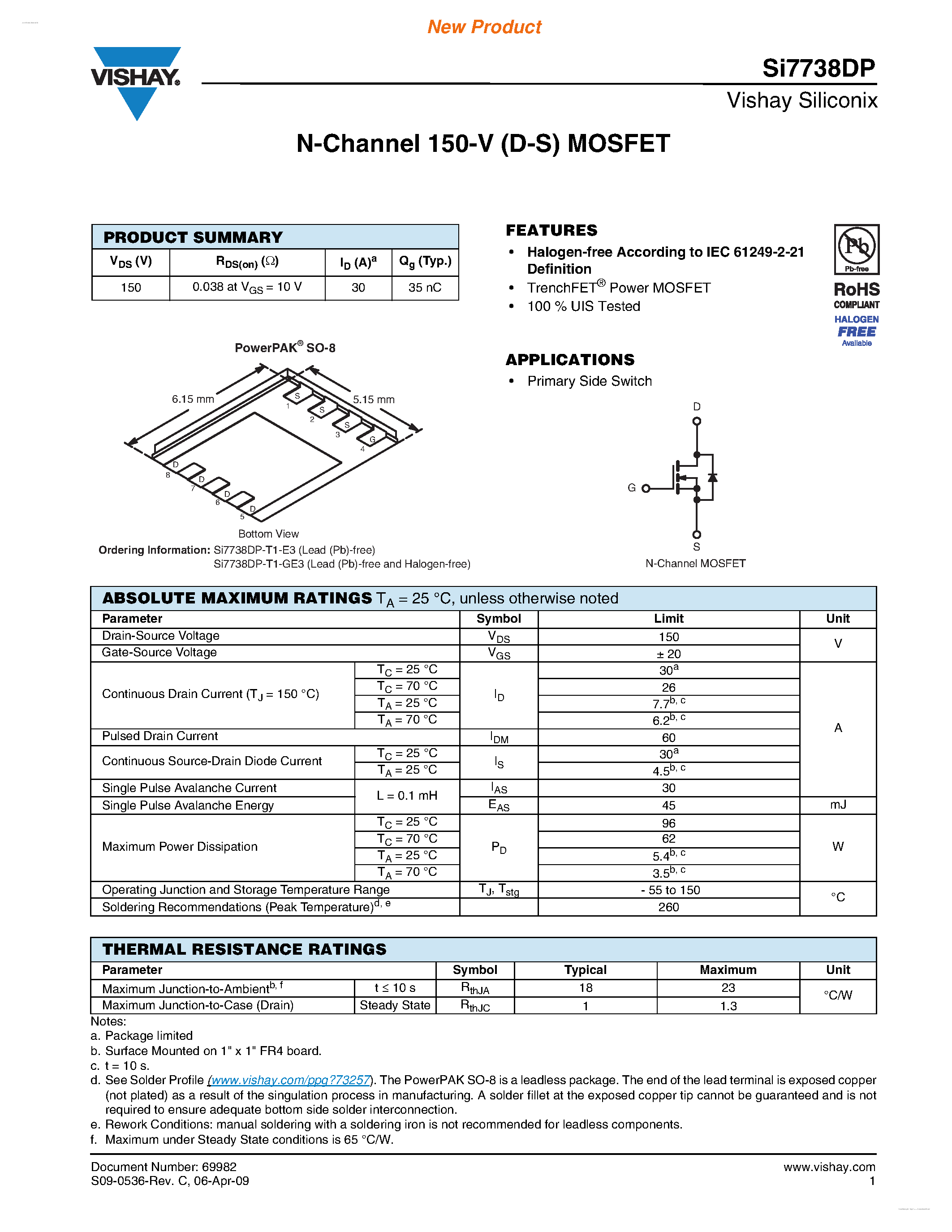 Даташит SI7738DP - Dual N-Channel 150-V (D-S) MOSFET страница 1