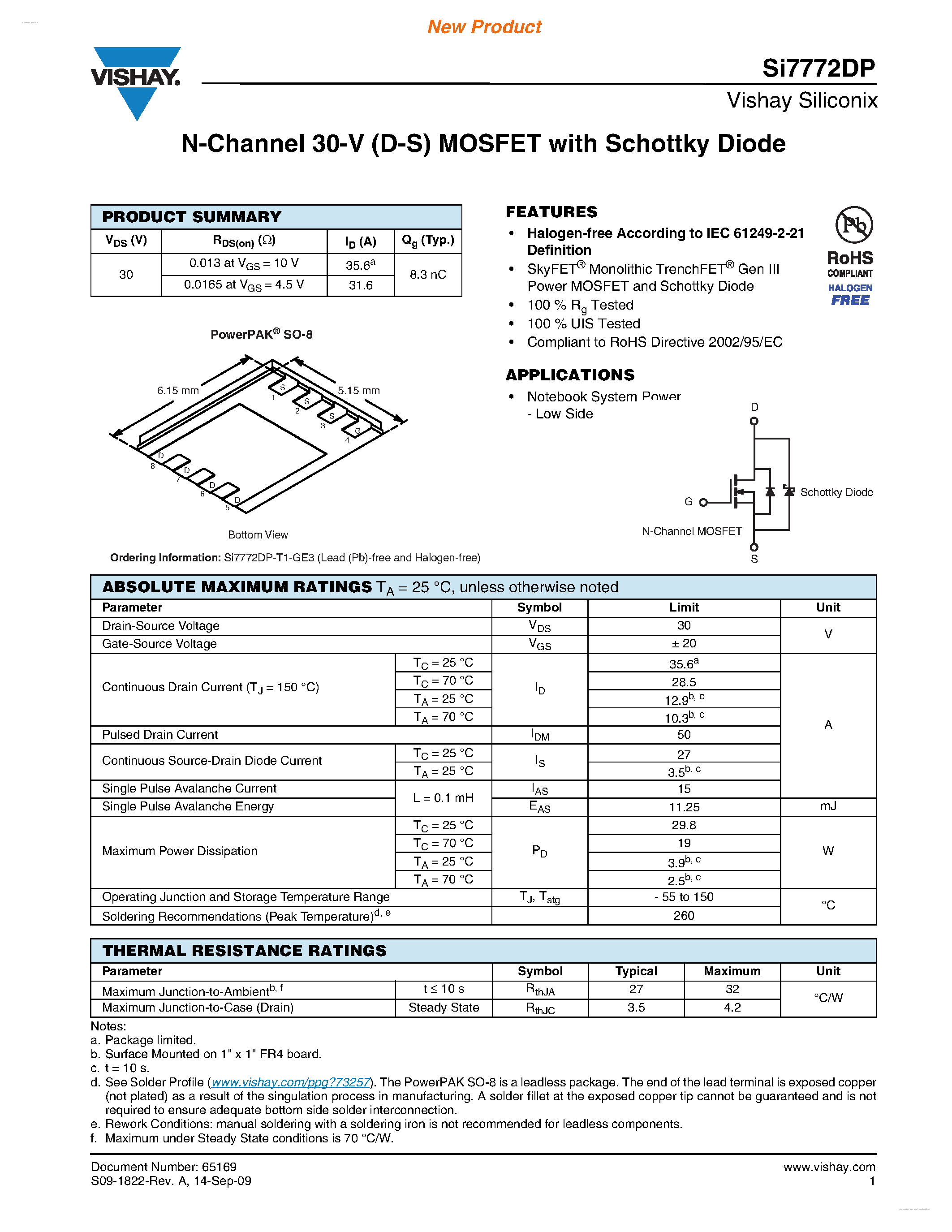 Даташит SI7772DP - N-Channel 30-V (D-S) MOSFET страница 1