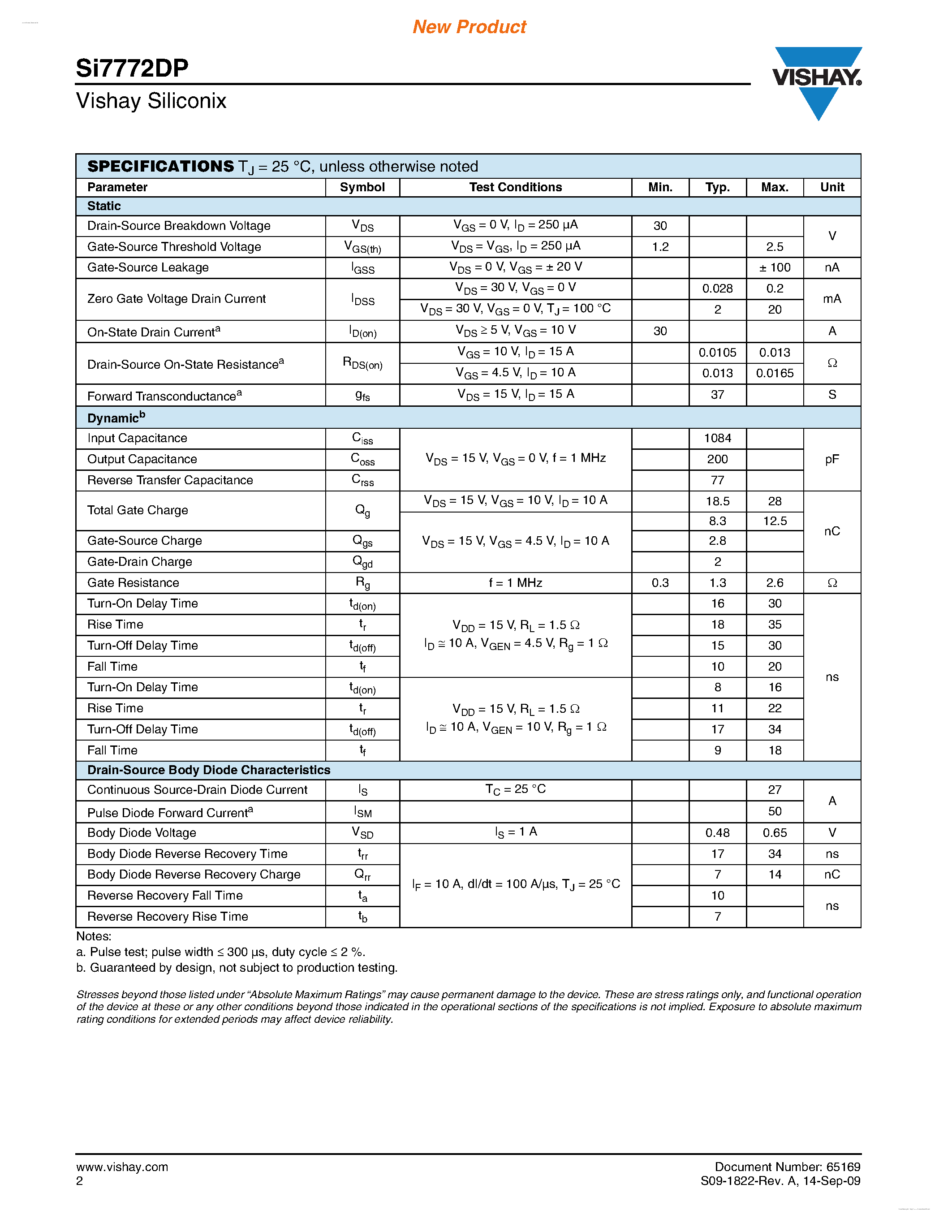 Даташит SI7772DP - N-Channel 30-V (D-S) MOSFET страница 2