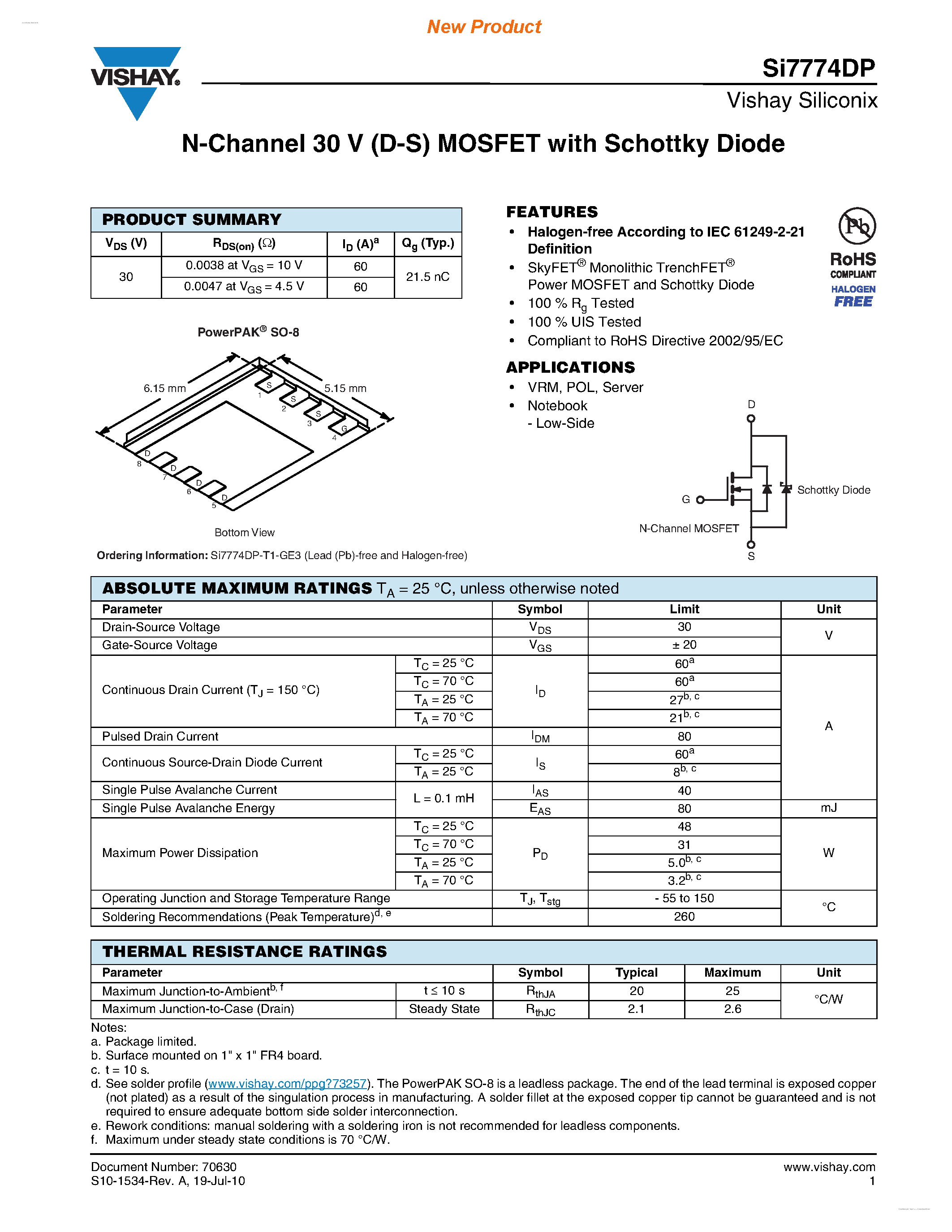 Даташит SI7774DP - N-Channel 30 V (D-S) MOSFET страница 1