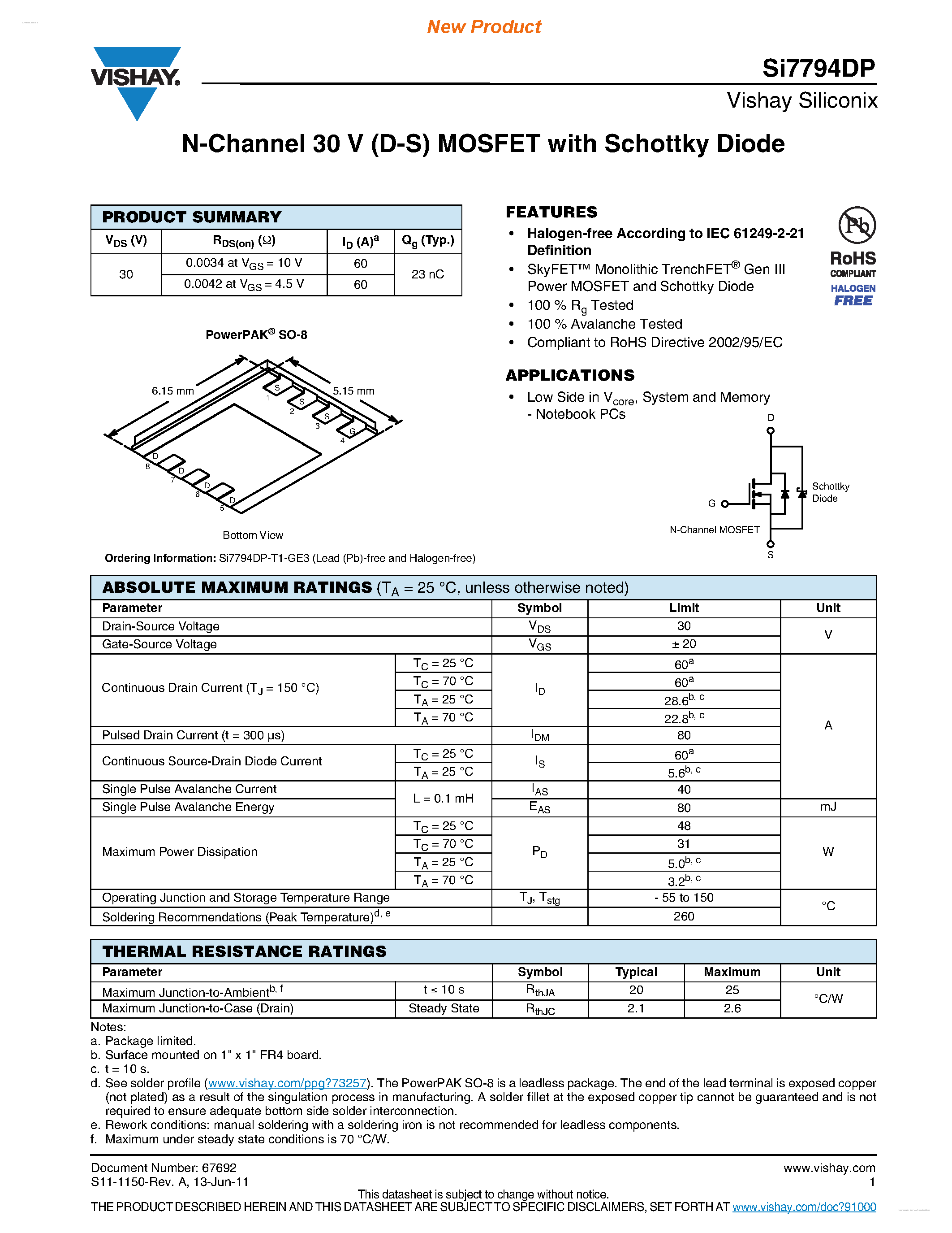 Даташит SI7794DP - N-Channel 30 V (D-S) MOSFET страница 1