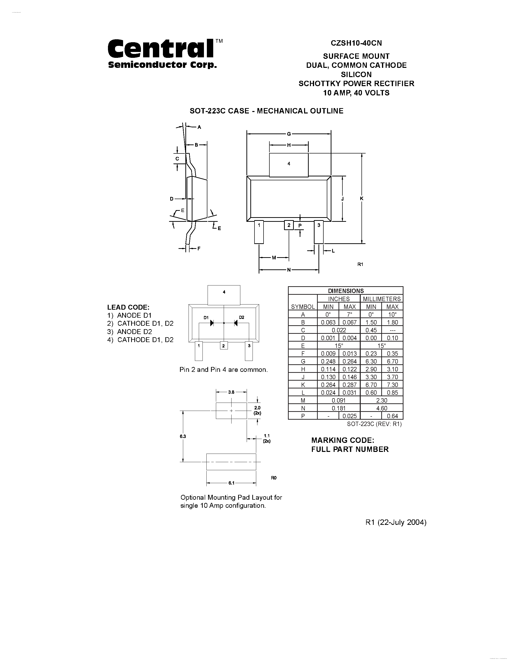 Datasheet CZSH10-40CN page 2 Datasheet CZSH10-40CN - COMMON CATHODE SILICON SCHOTTKY POWER RECTIFIER page 2
