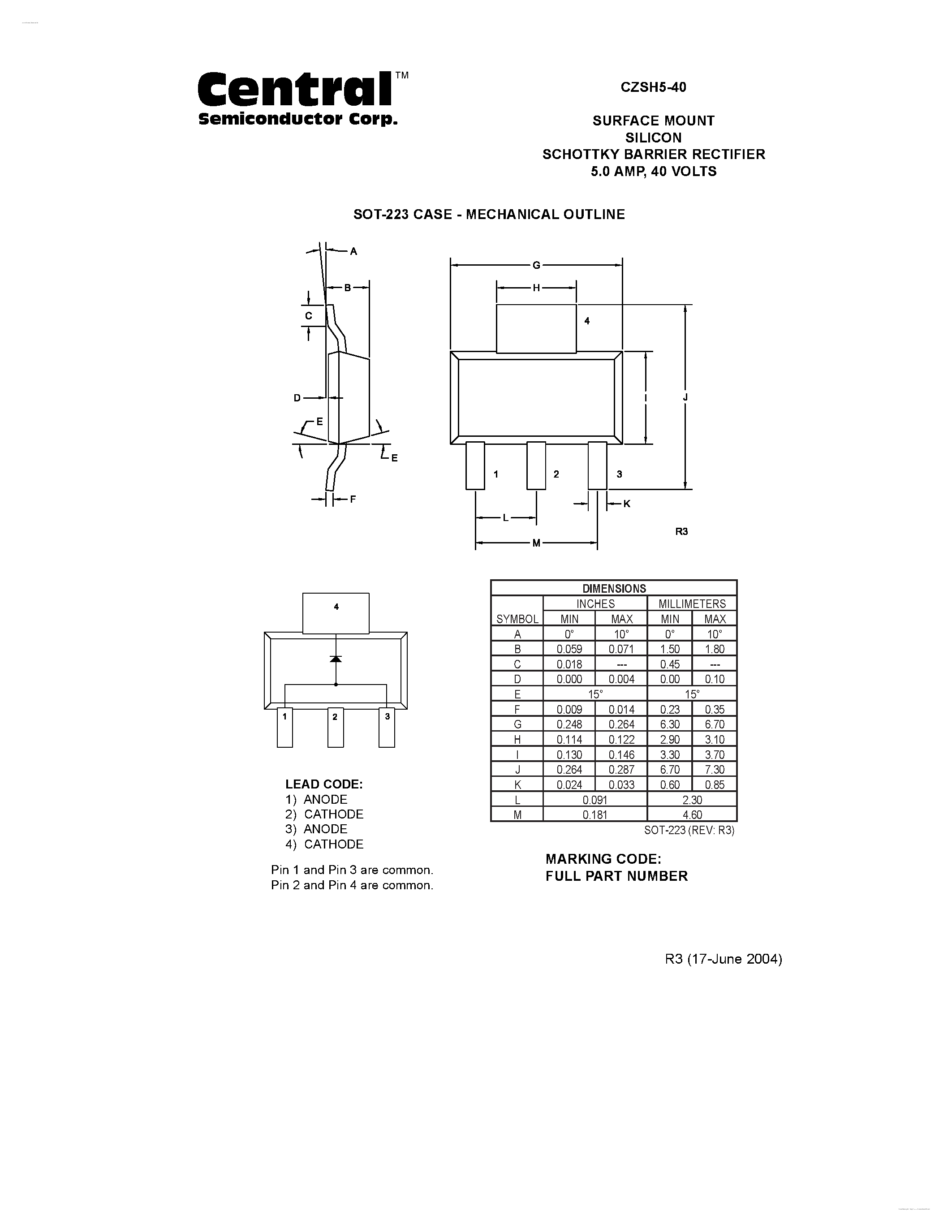 Datasheet CZSH5-40 page 2 Datasheet CZSH5-40 - SURFACE MOUNT SILICON SCHOTTKY BARRIER RECTIFIER page 2
