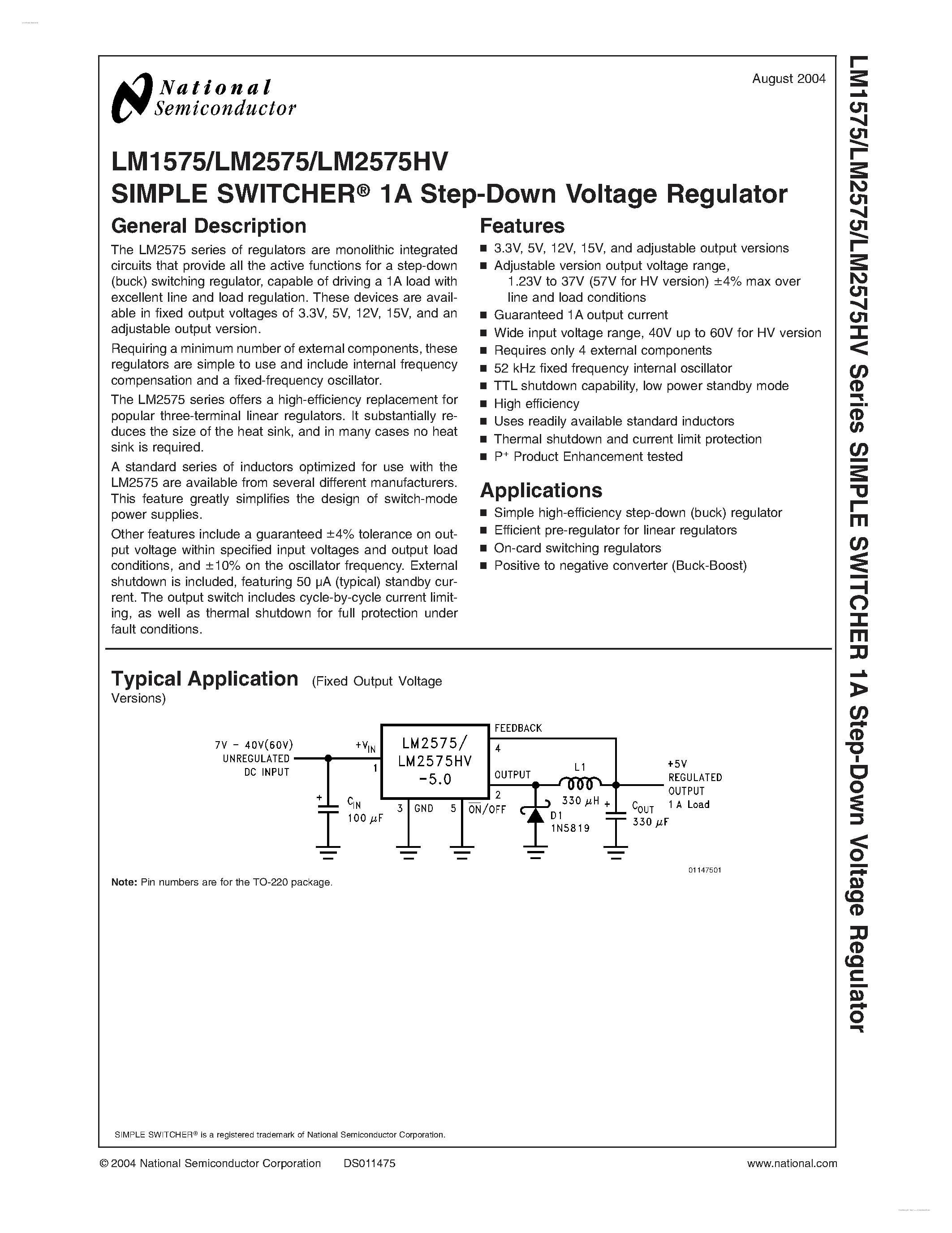 Datasheet 2575T-12 - Search -----> LM2575 page 1