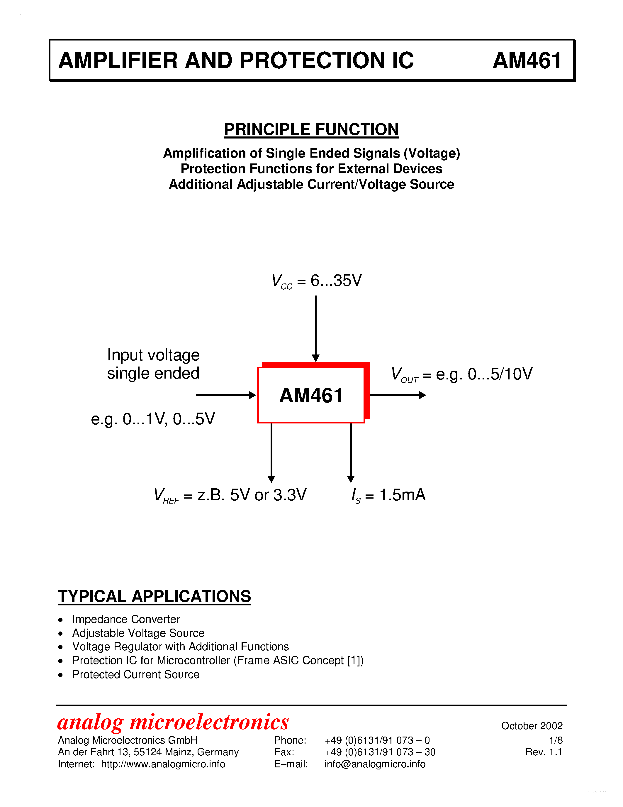 Datasheet AM461 - AMPLIFIER AND PROTECTION IC page 1