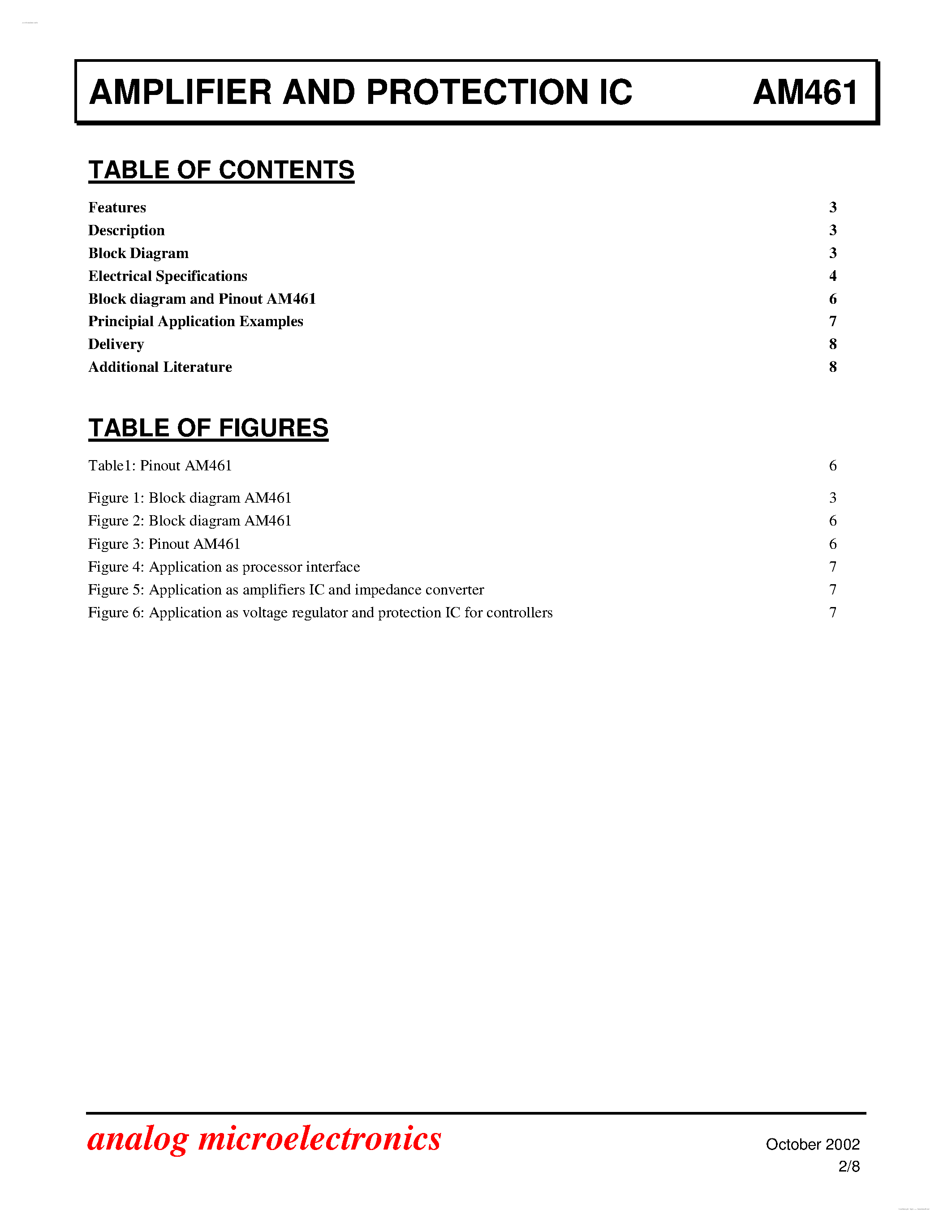 Даташит на микросхему AM461 страница 2 Даташит AM461 - AMPLIFIER AND PROTECTION IC страница 2