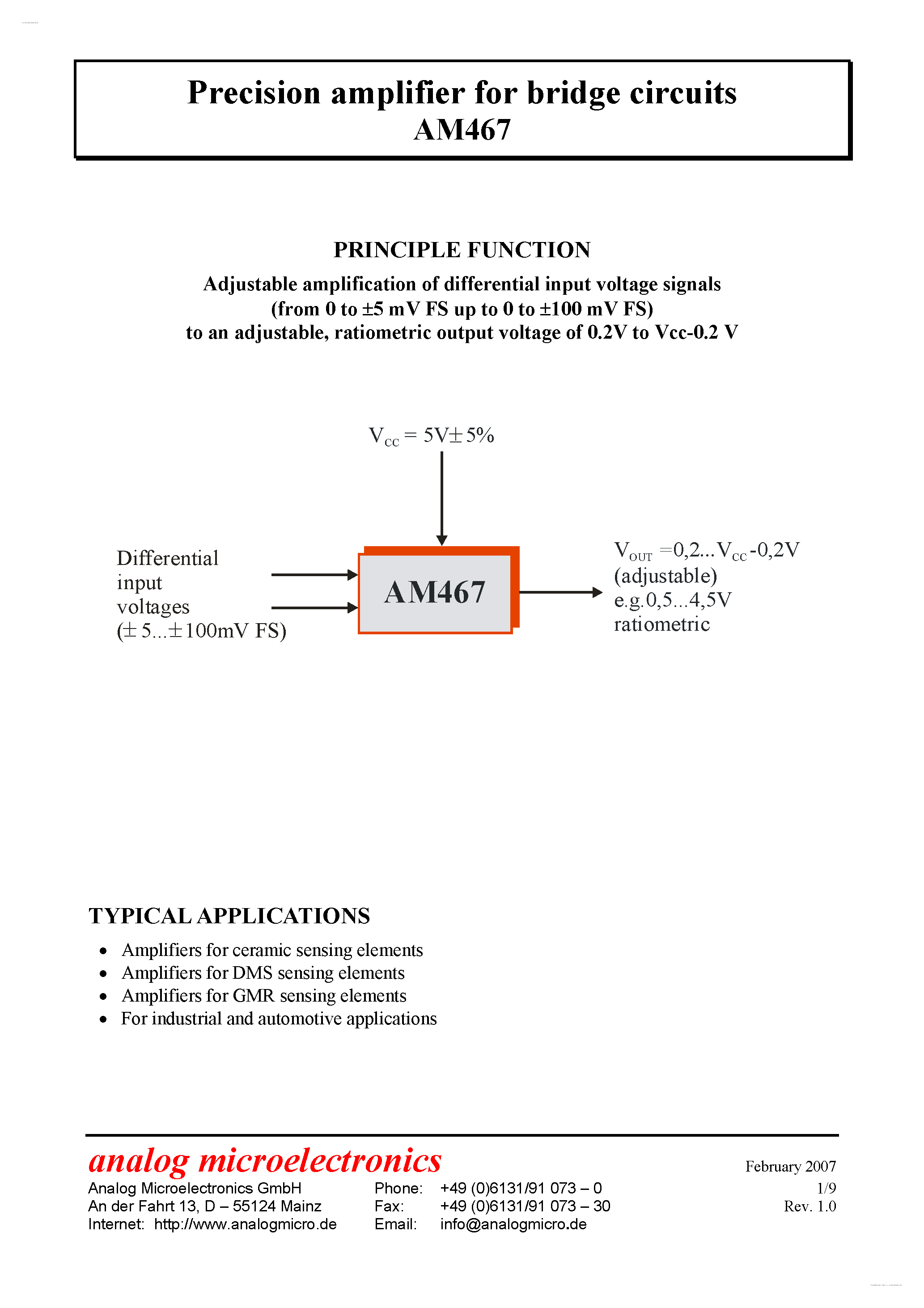 Datasheet AM467 - Precision amplifier page 1