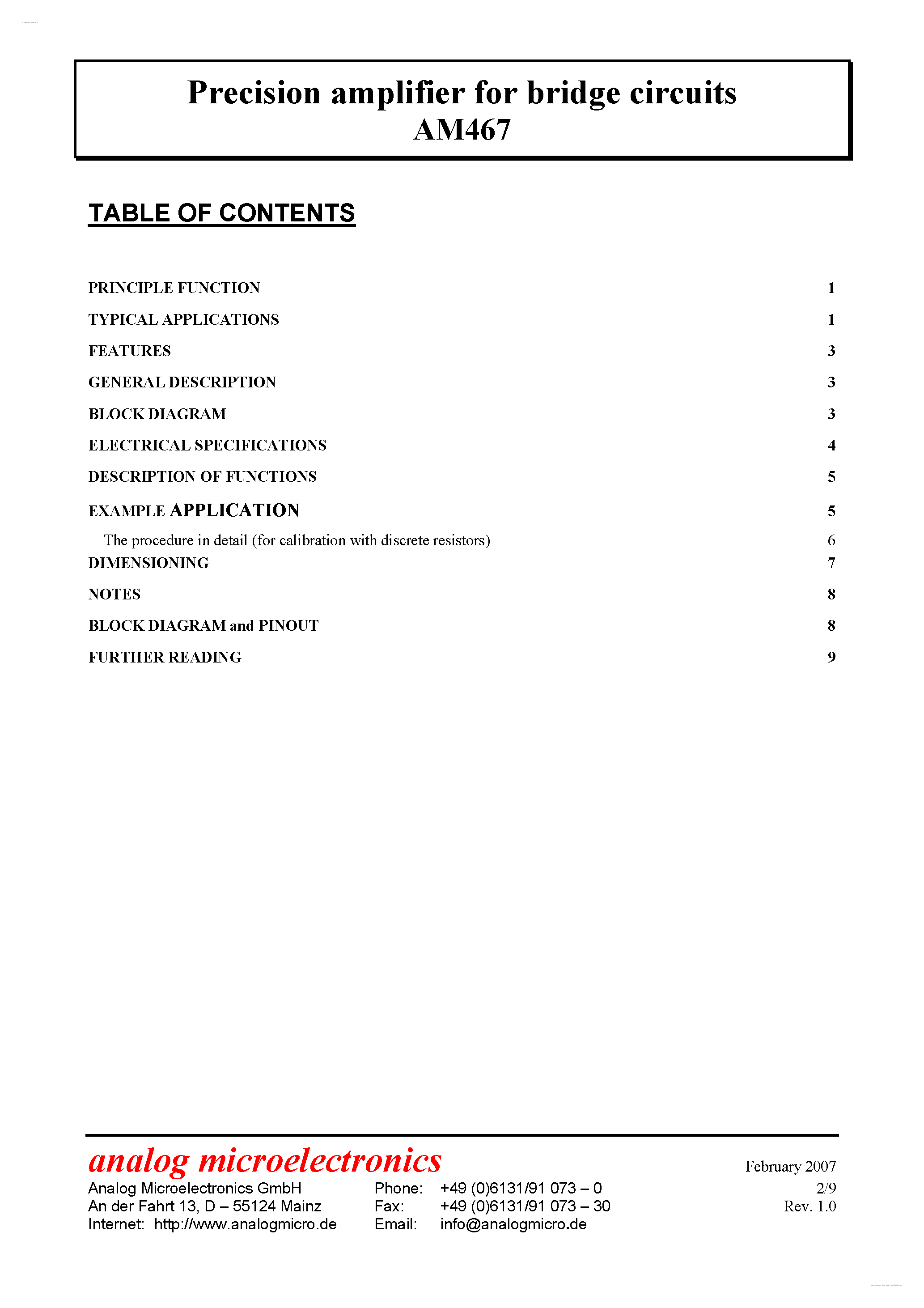 Даташит на микросхему AM467 страница 2 Даташит AM467 - Precision amplifier страница 2