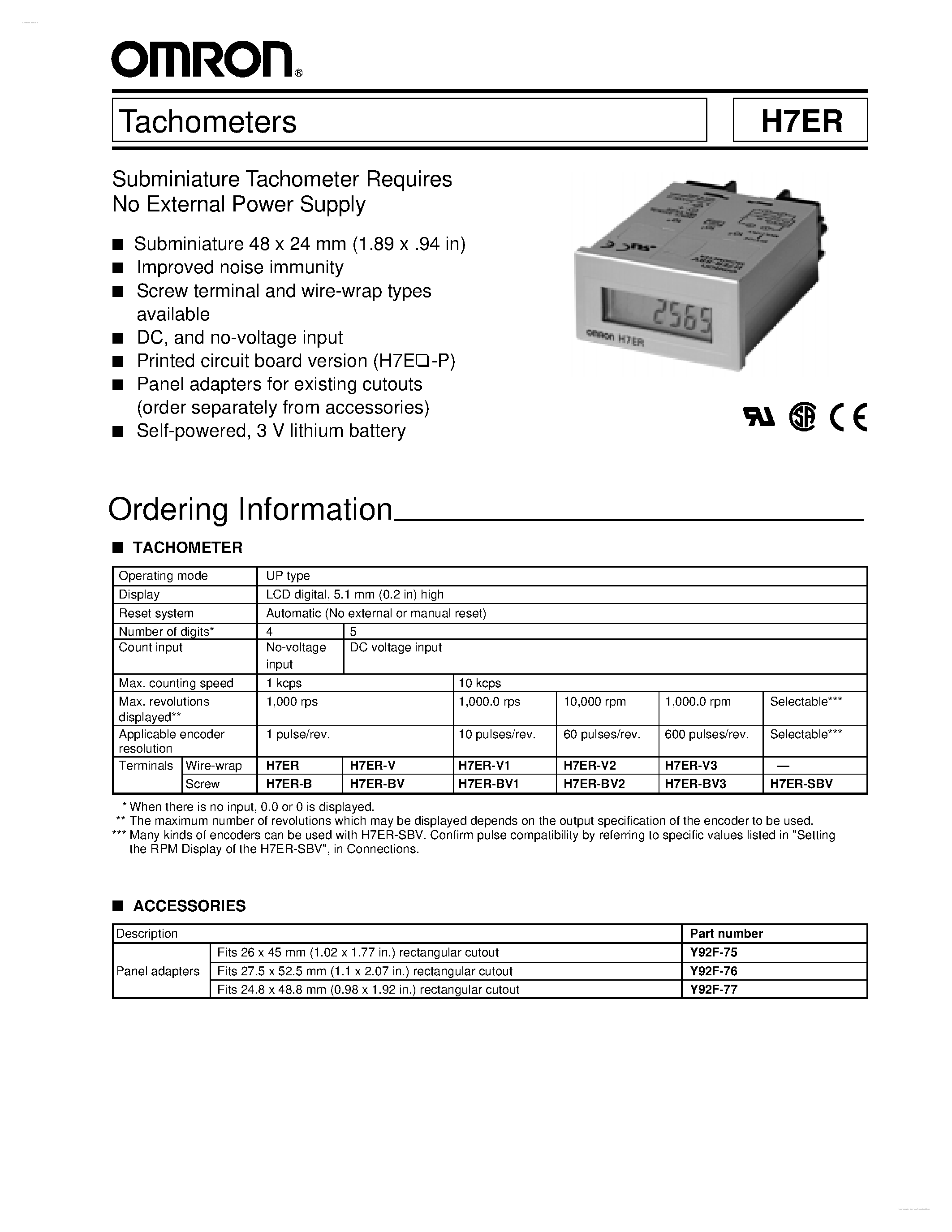Datasheet H7ER - Tachometers page 1