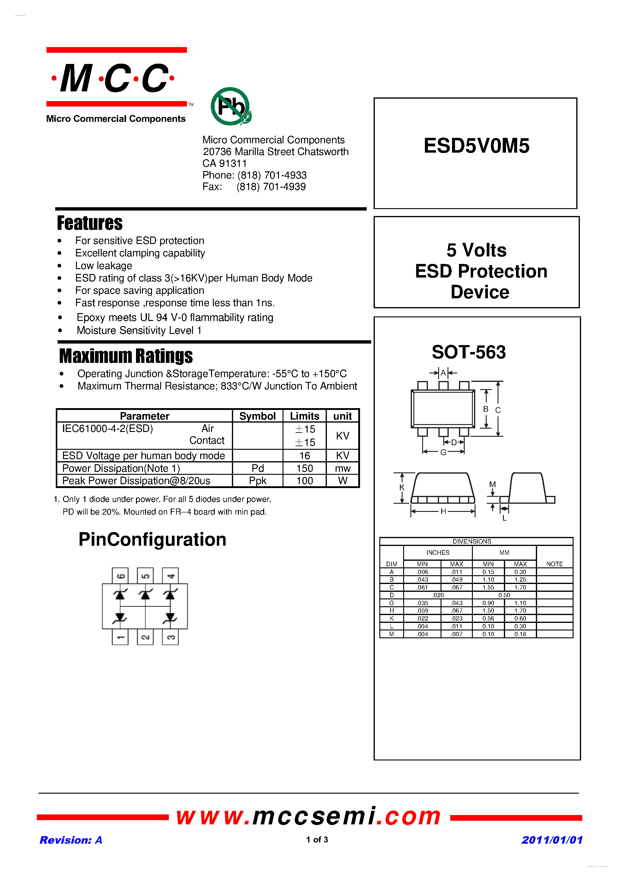 Datasheet ESD5V0M5 page 1 Datasheet ESD5V0M5 - 5 Volts ESD Protection Device page 1