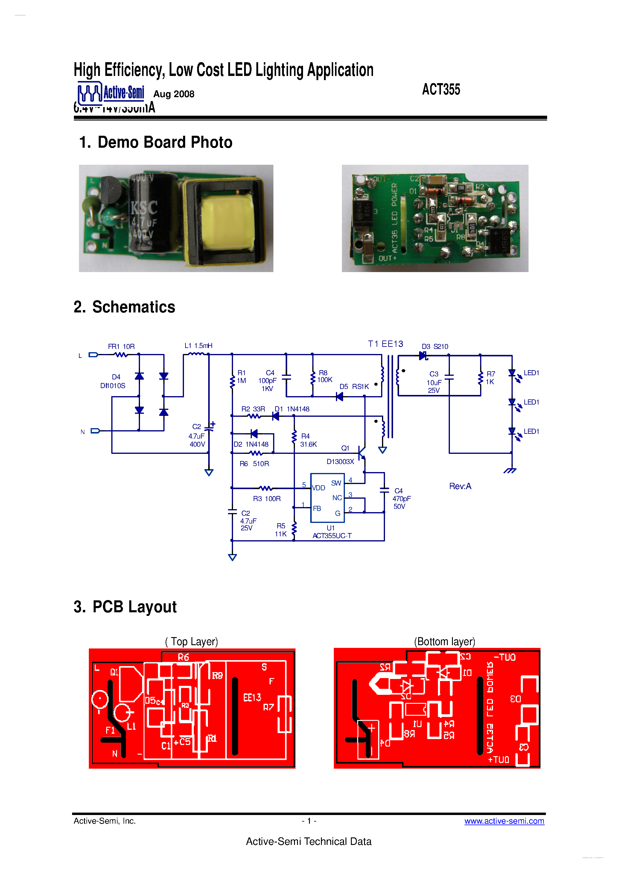 Даташит на микросхему ACT355 страница 1 Даташит ACT355 - Low Cost LED Lighting Application страница 1