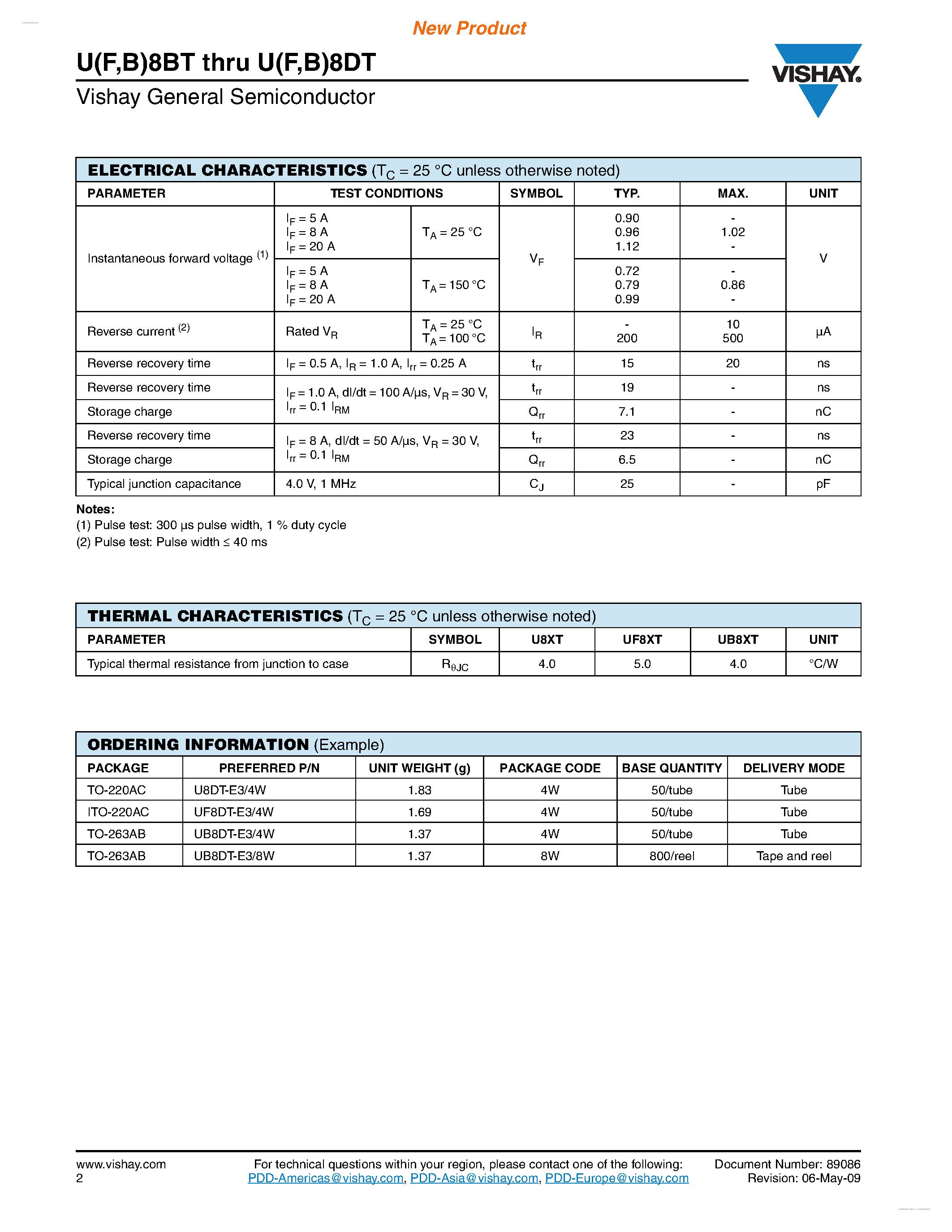 Datasheet UF8BT page 2 Datasheet UF8BT - (UF8BT - UF8DT) Ultrafast Rectifier page 2