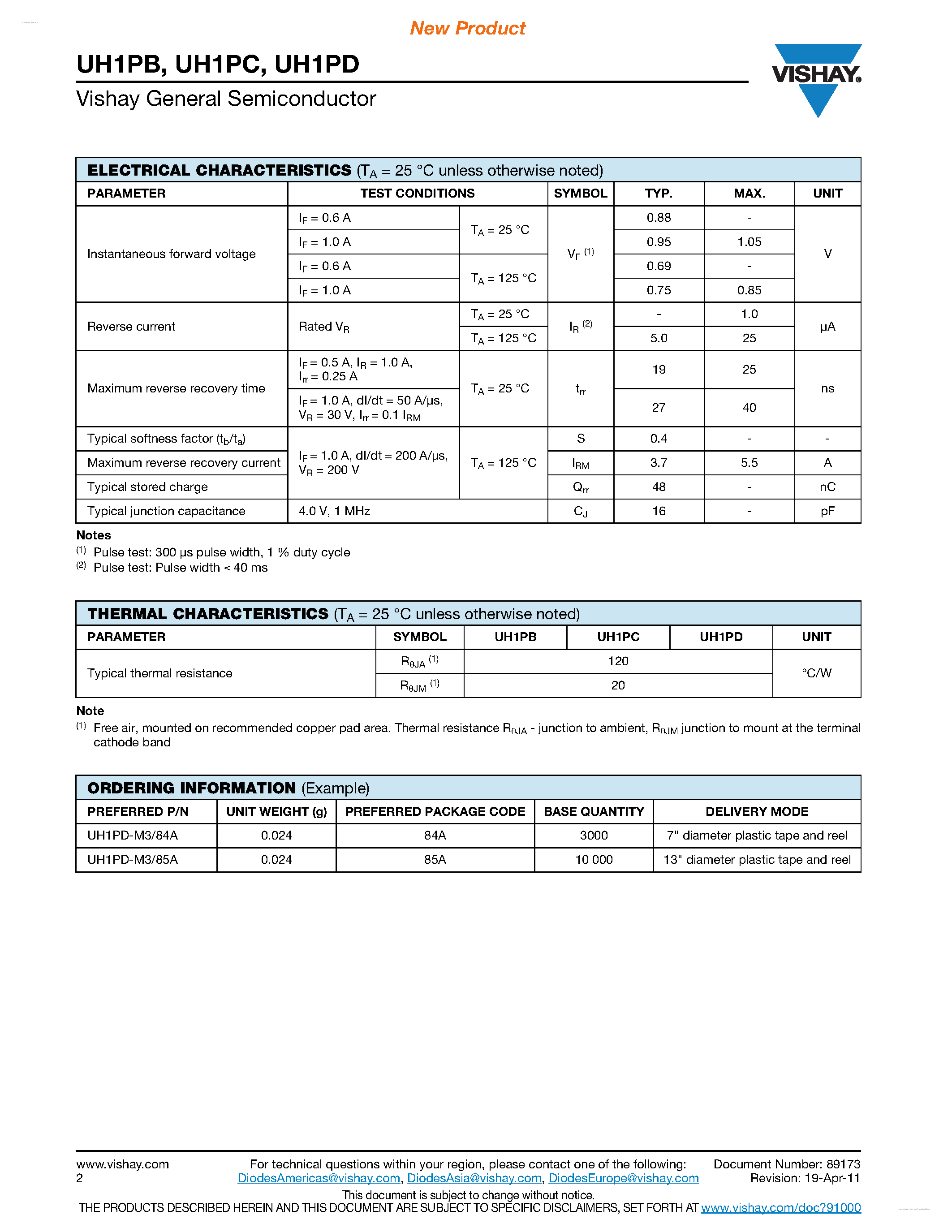 Datasheet UH1PB - (UH1PB - UH1PD) Surface Mount Ultrafast Rectifier page 2