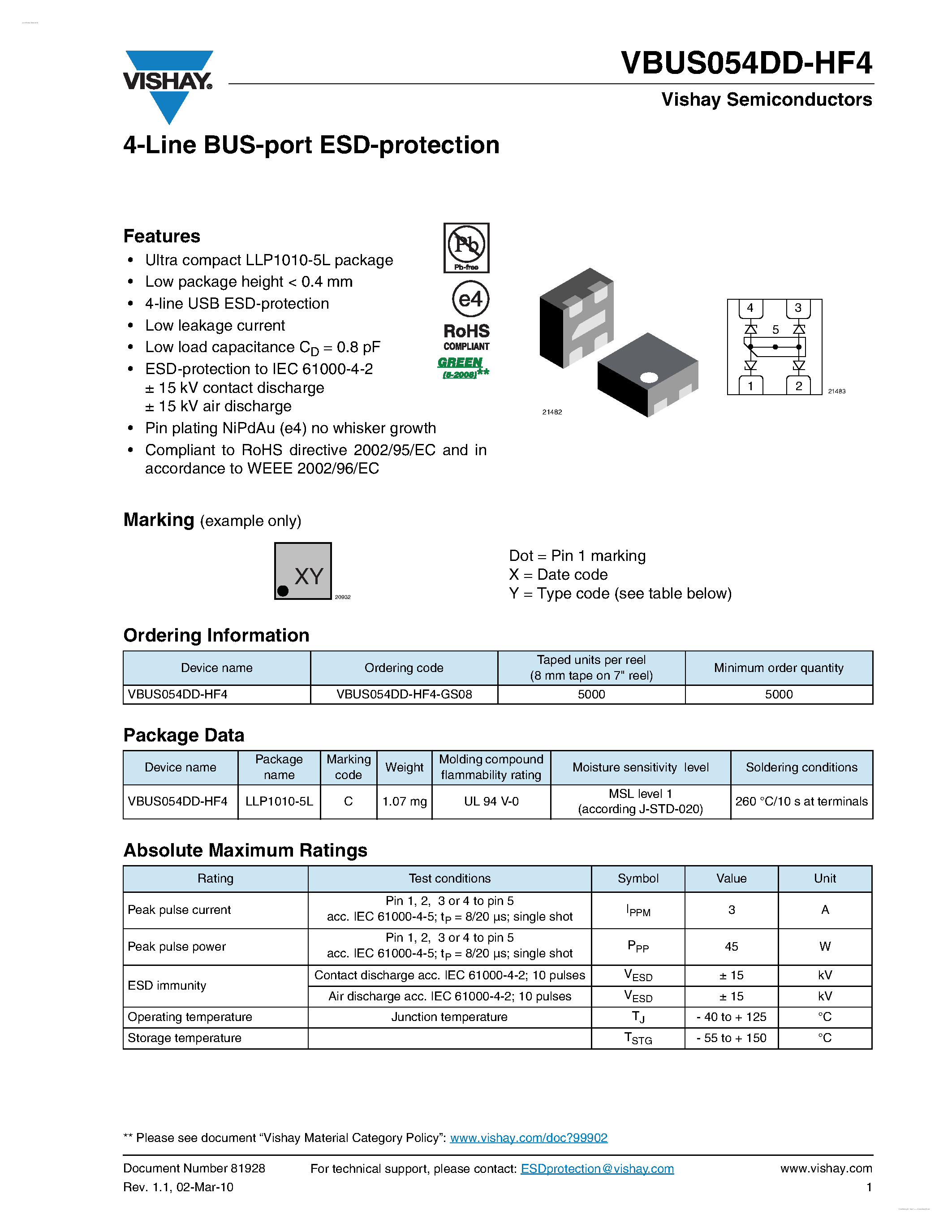 Даташит VBUS054DD-HF4 - 4-Line BUS-port ESD-protection страница 1