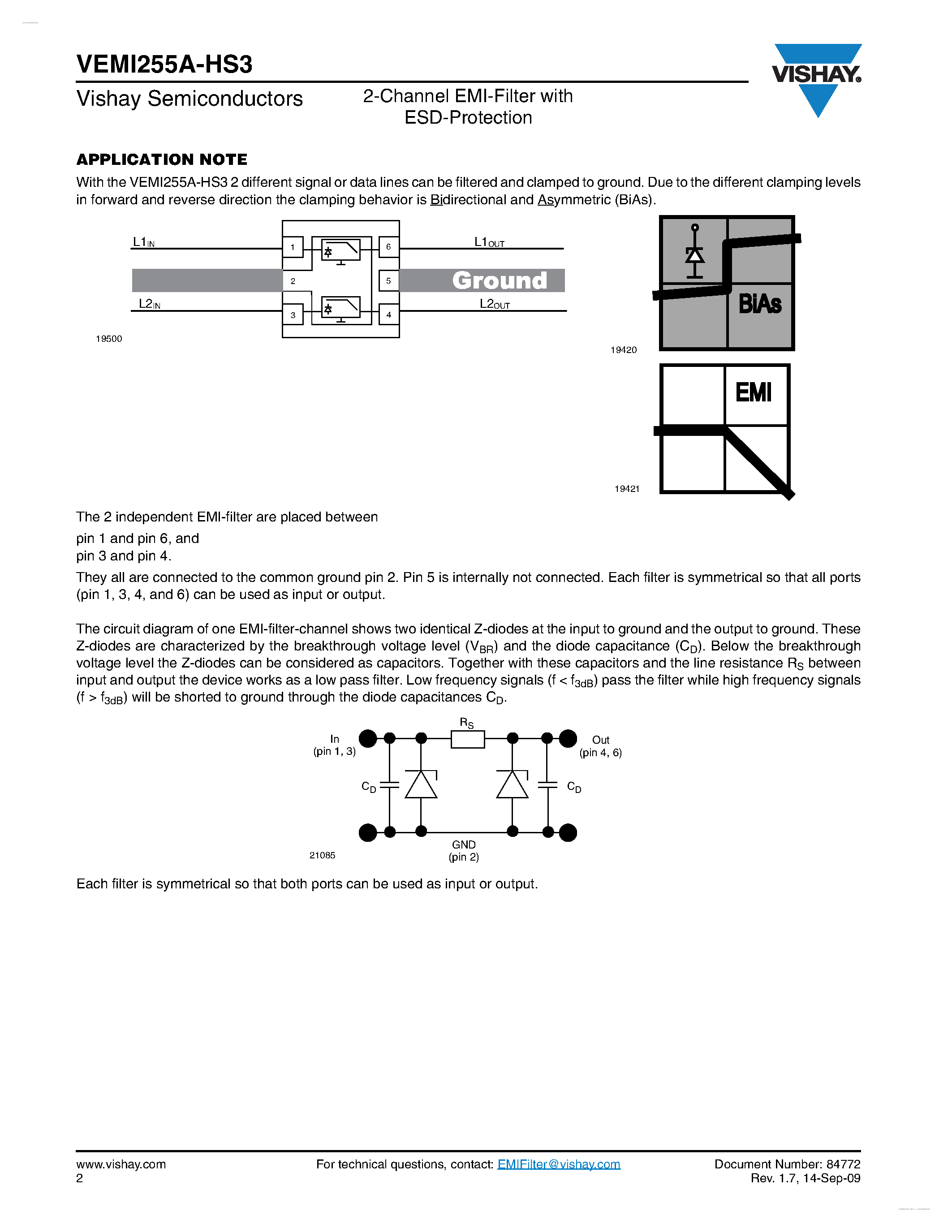 Datasheet VEMI255A-HS3 - 2-Channel EMI-Filter page 2