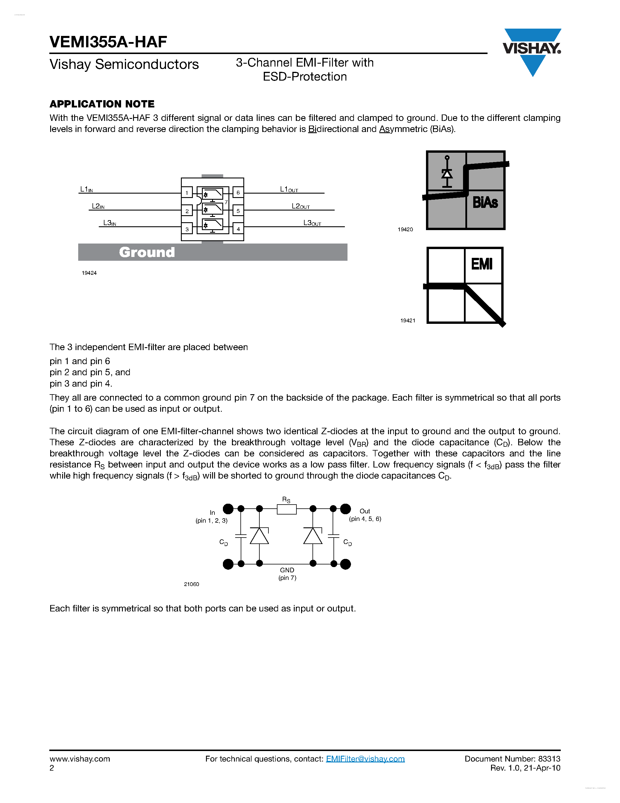 Даташит VEMI355A-HAF - 3-Channel EMI-Filter страница 2