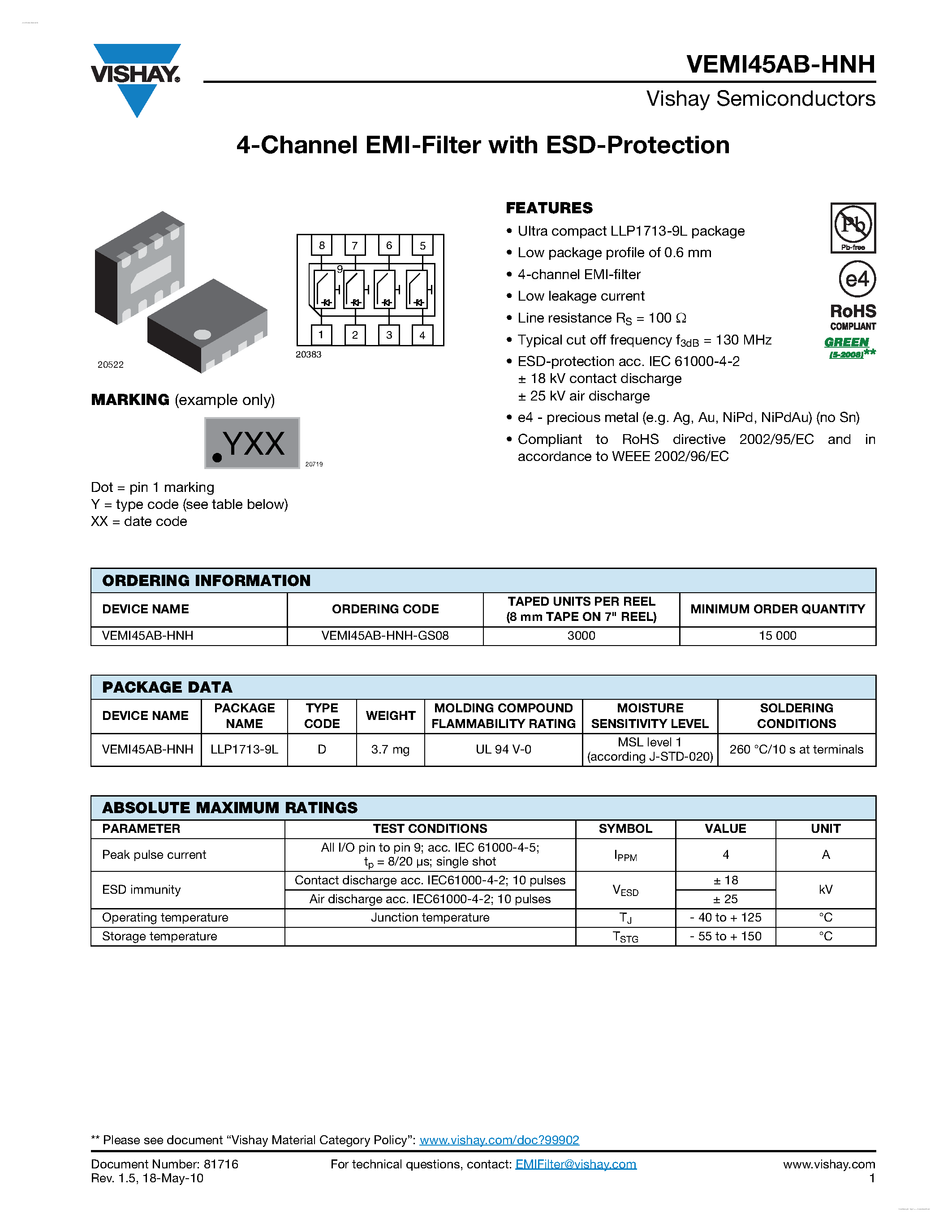 Даташит VEMI45AB-HNH - 4-Channel EMI-Filter страница 1