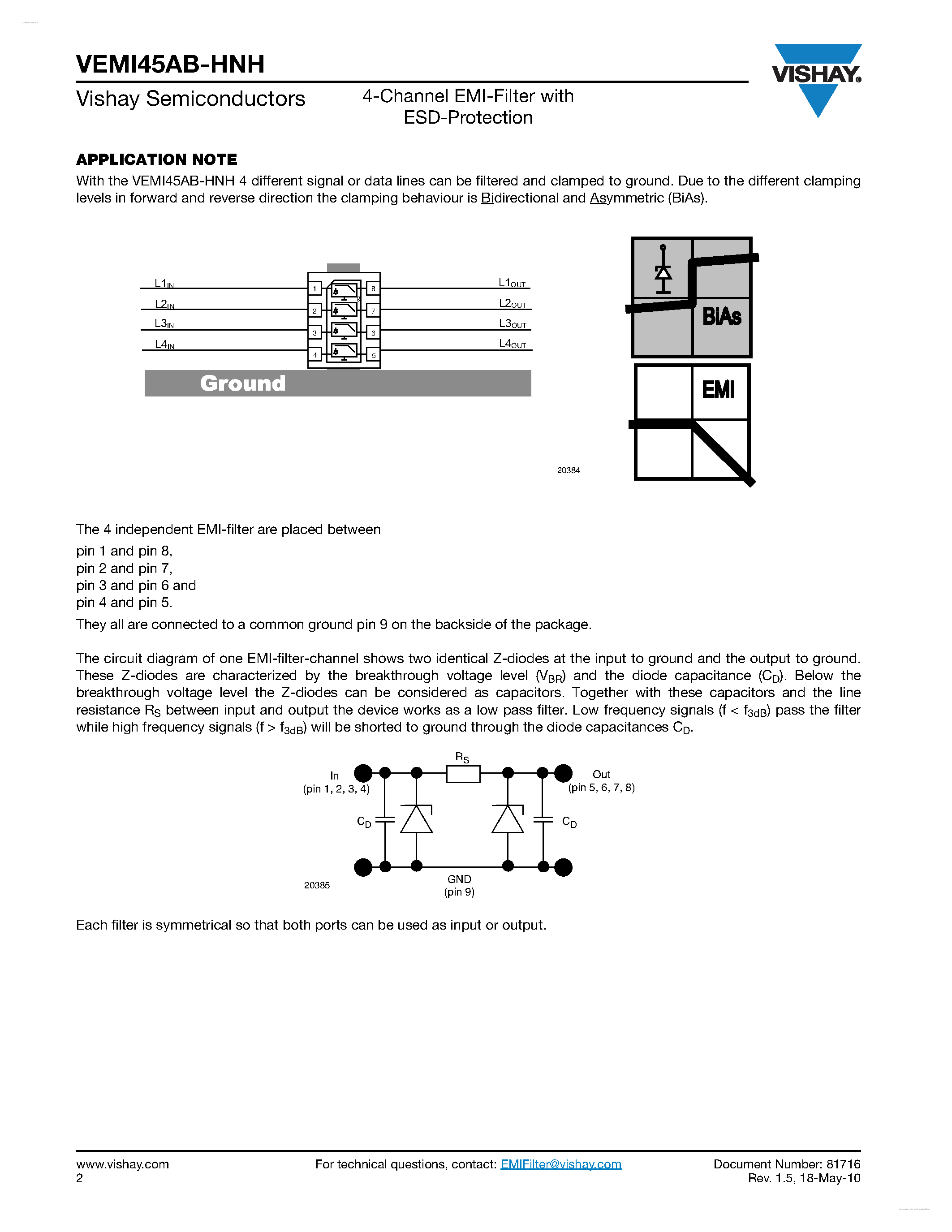 Даташит VEMI45AB-HNH - 4-Channel EMI-Filter страница 2