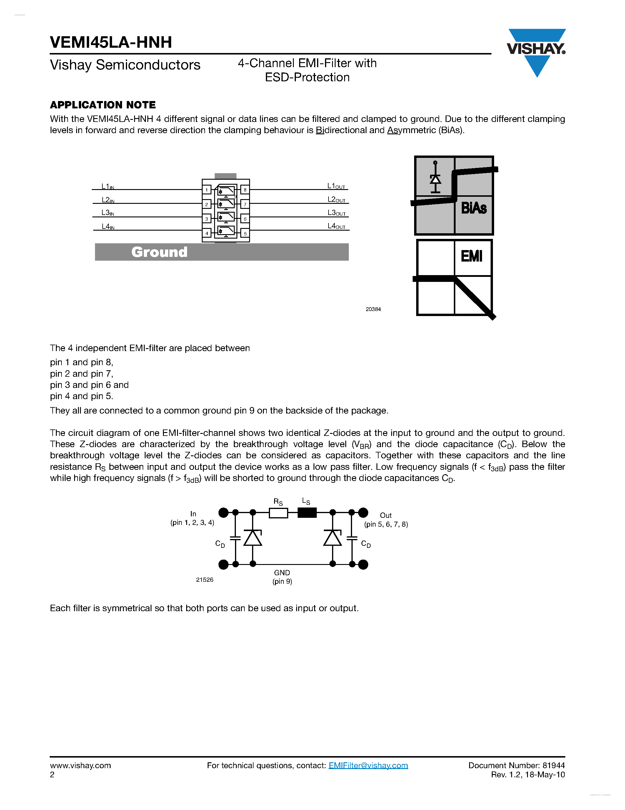 Даташит VEMI45LA-HNH - 4-Channel EMI-Filter страница 2
