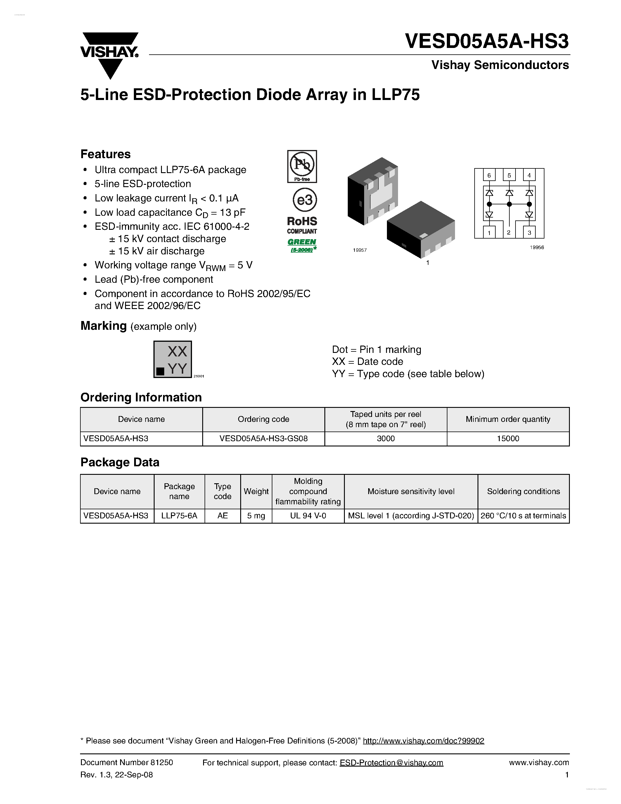 Datasheet VESD05A5A-HS3 - 5-Line ESD-Protection Diode Array page 1